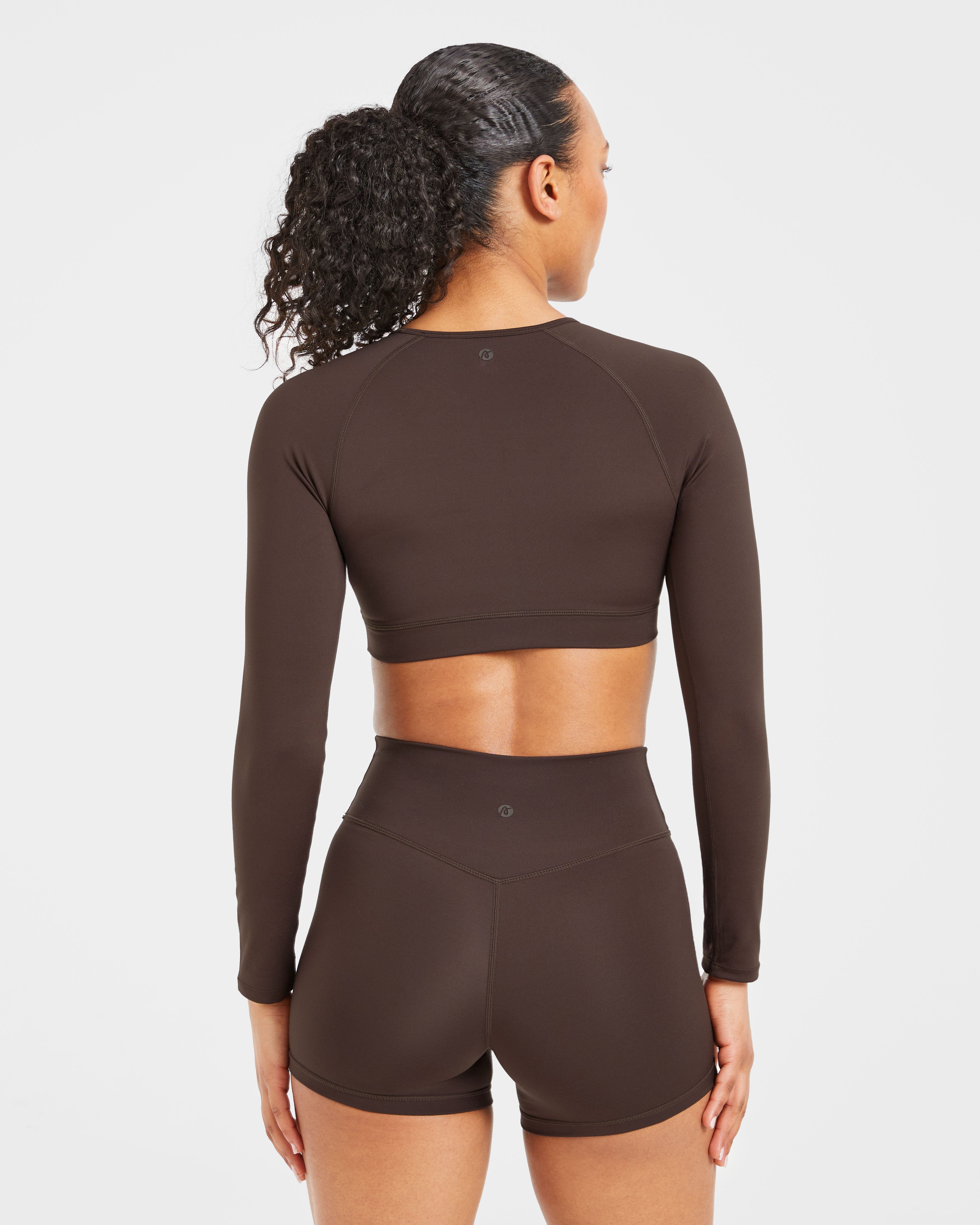 Staple Long Sleeve Crop Top - Coffee Brown