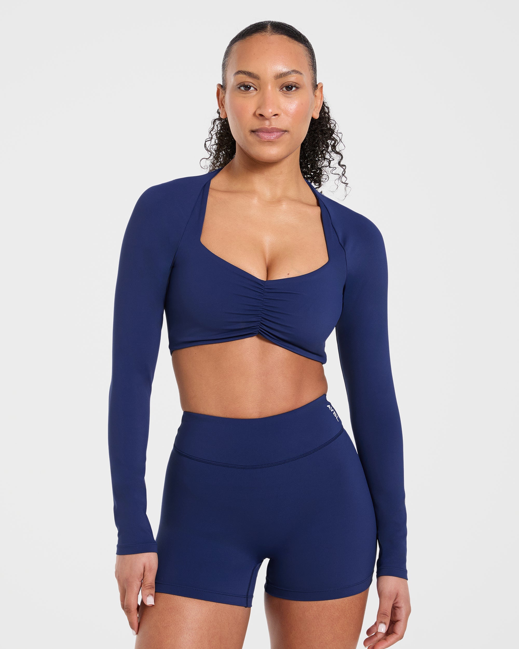 Physique Long Sleeve Crop Top - Midnight Navy