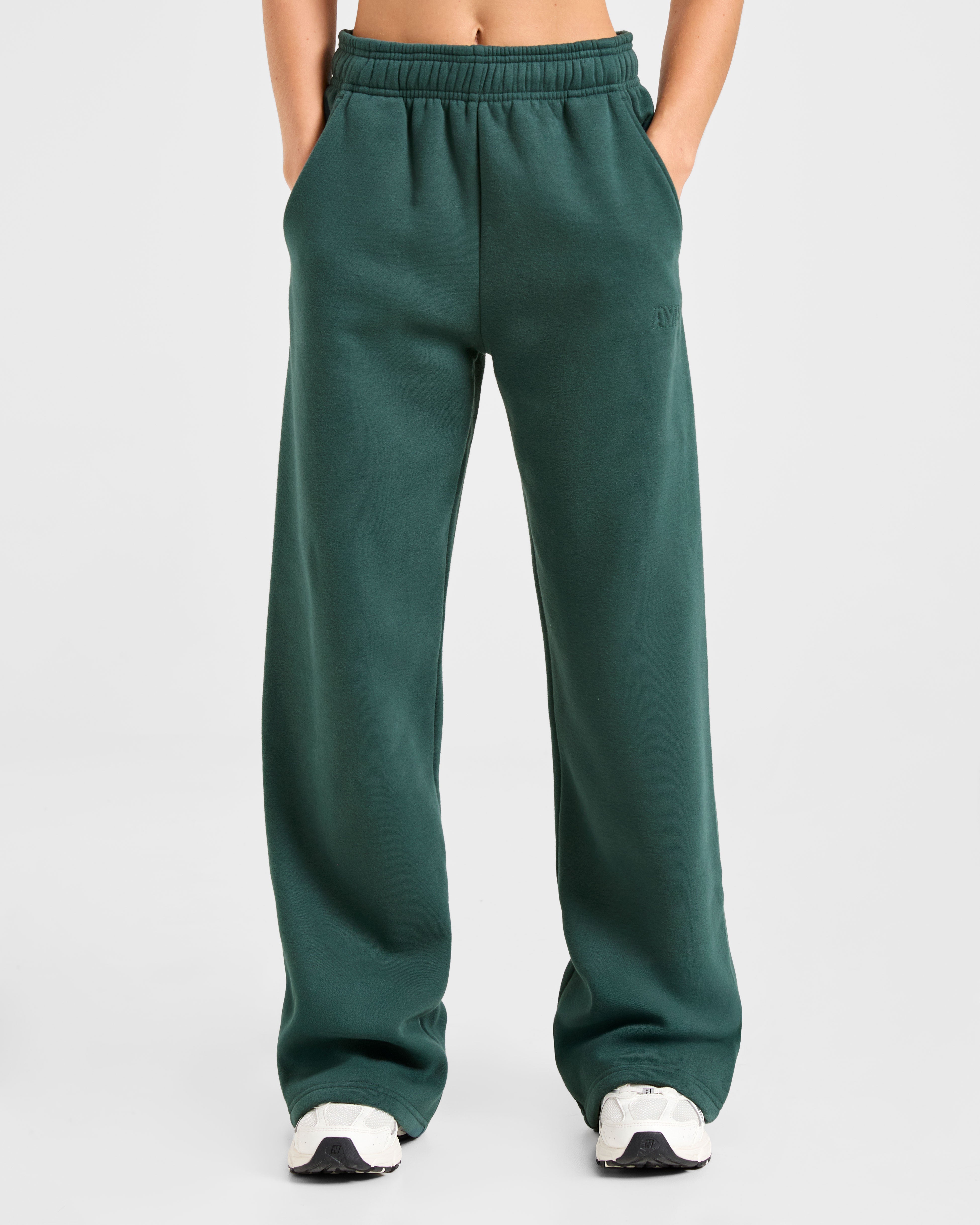 Classic Plush Oversized Straight Leg Joggers - Pine Green