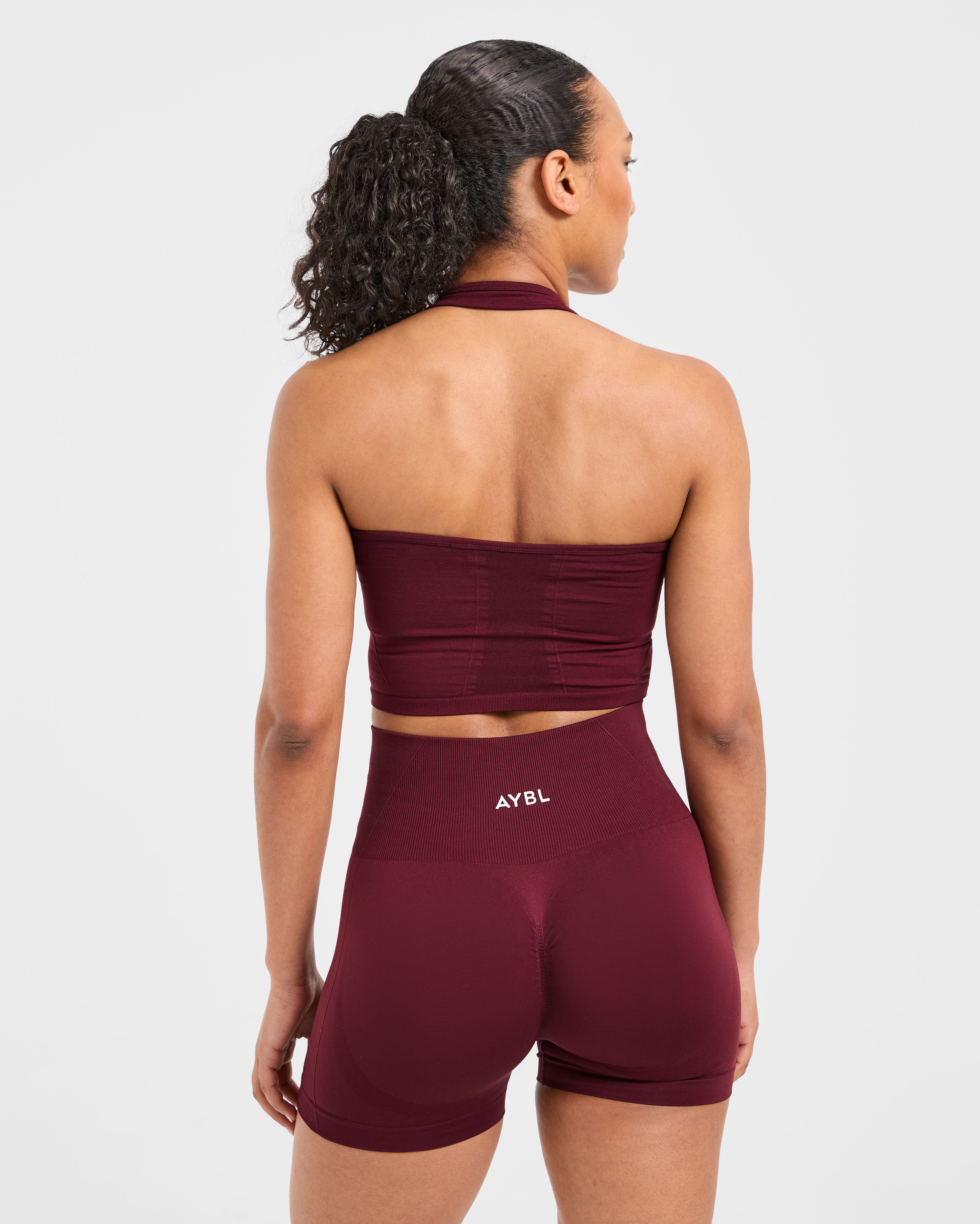 Empower Seamless Halterneck Crop Top - Red Wine