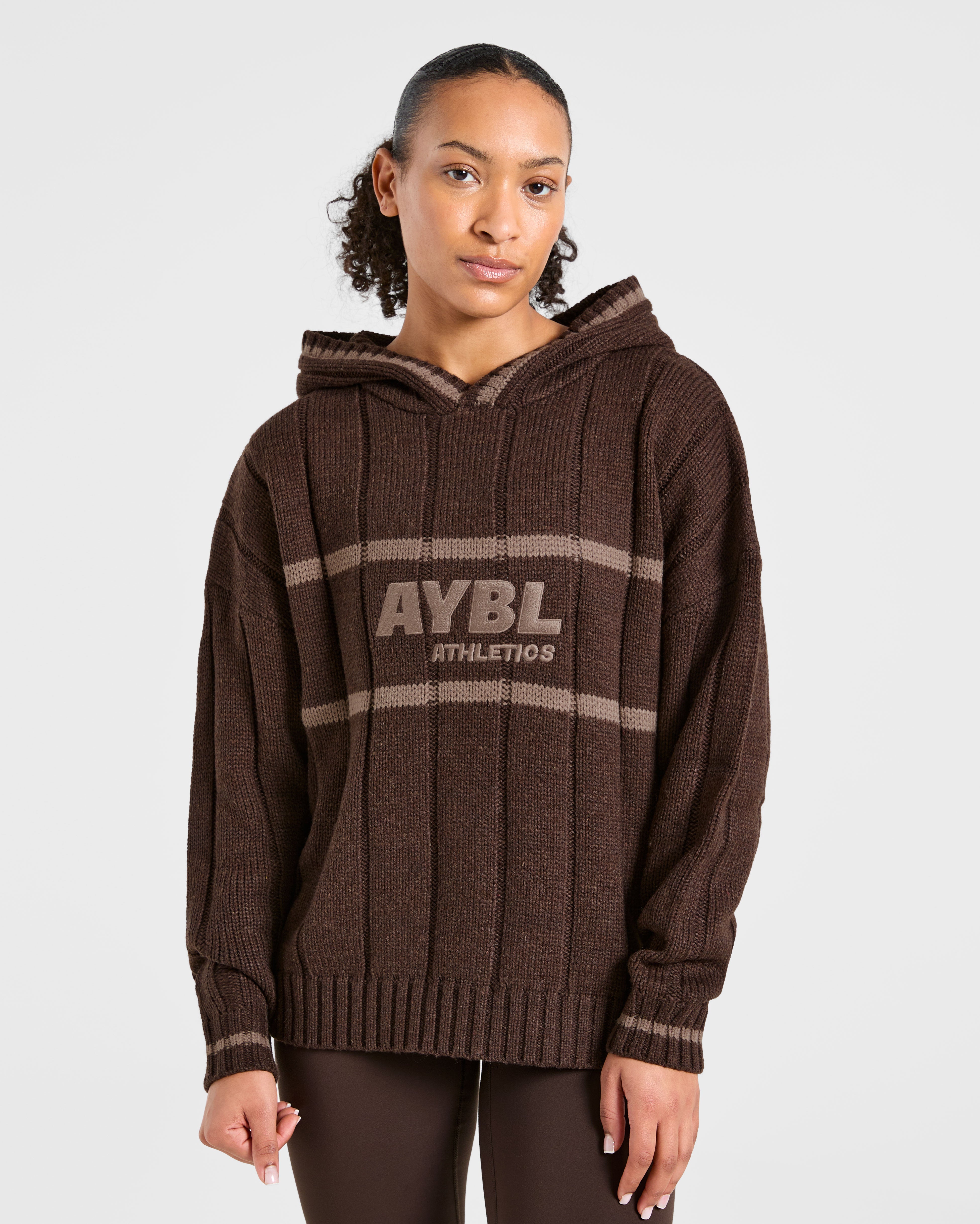 Athletics Oversized Knitted Hoodie - Brown
