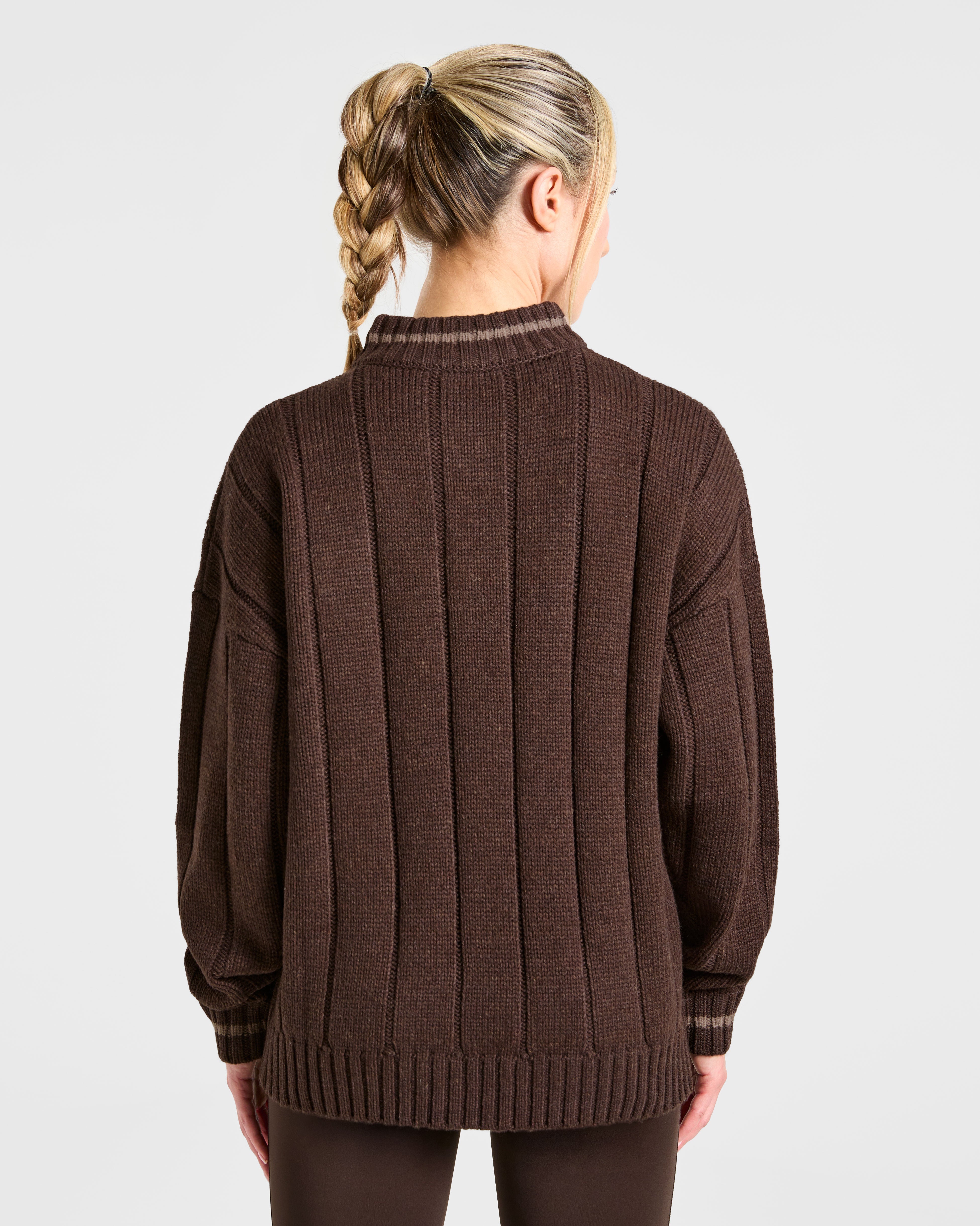 Athletics Oversized Knitted 1/4 Zip - Brown