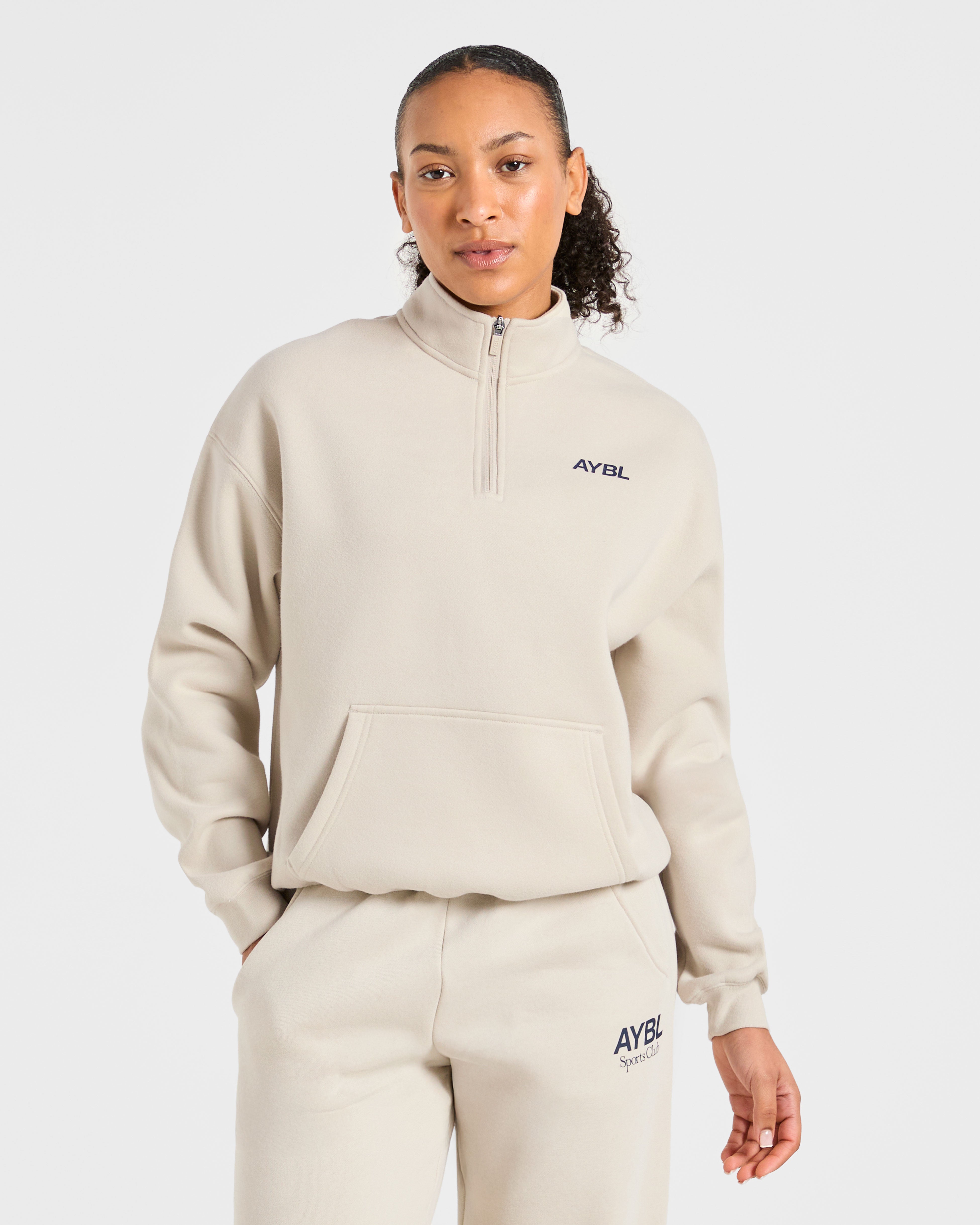 Sports Club Oversized 1/4 Zip Pullover - Sand/Navy