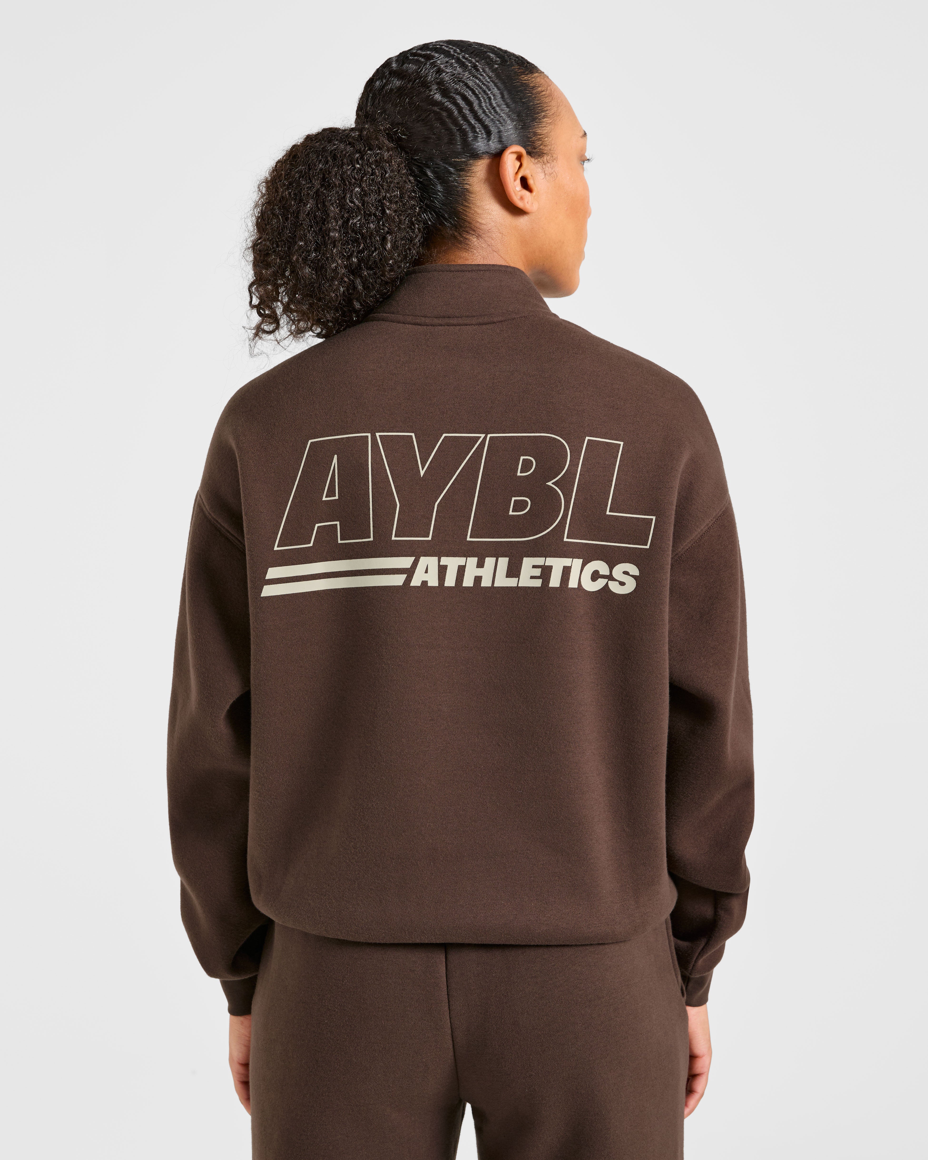 Athletics Track Oversized 1/4 Zip Pullover - Brown/Sand