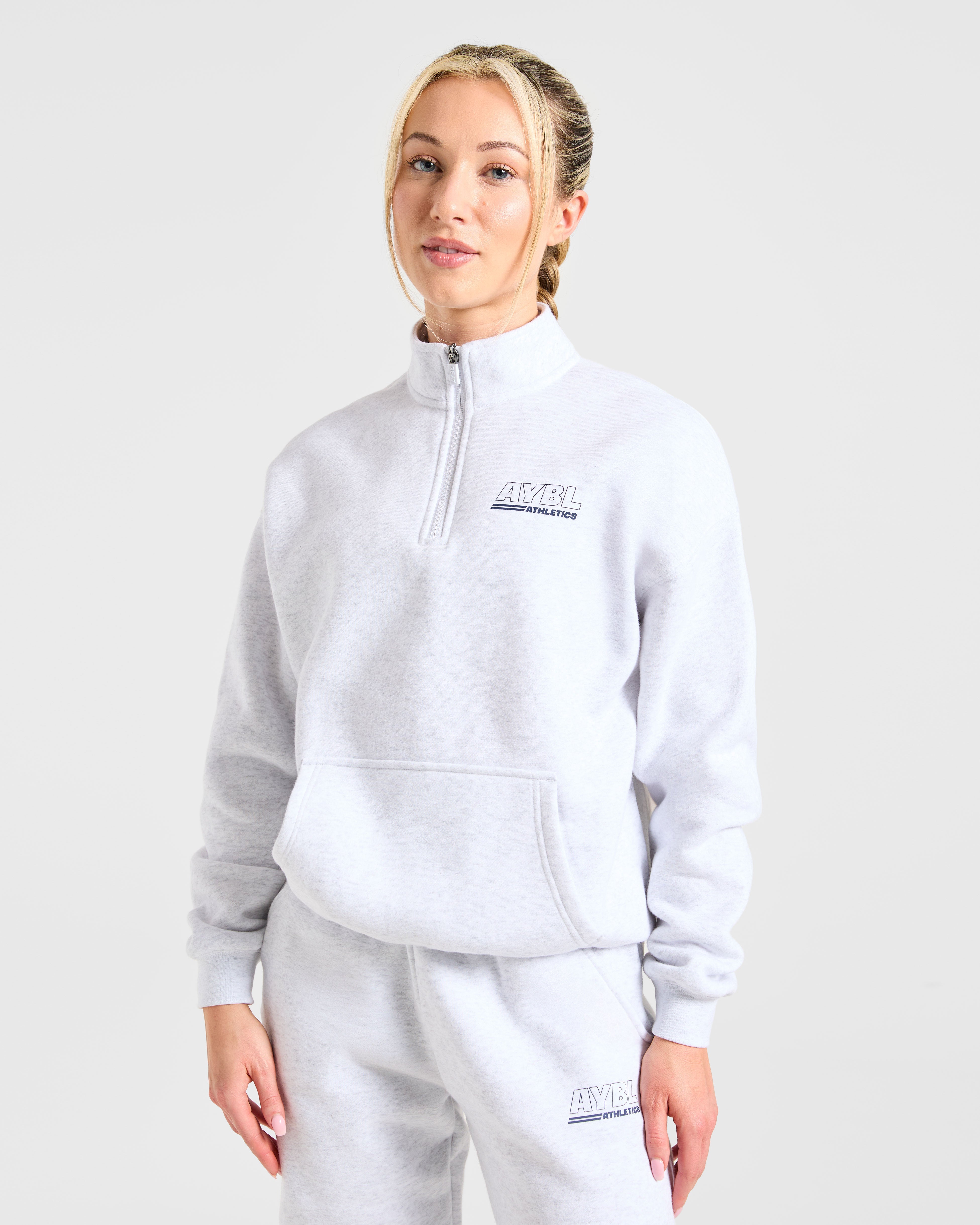 Athletics Track Oversized 1/4 Zip Pullover - Heather Grey/Navy