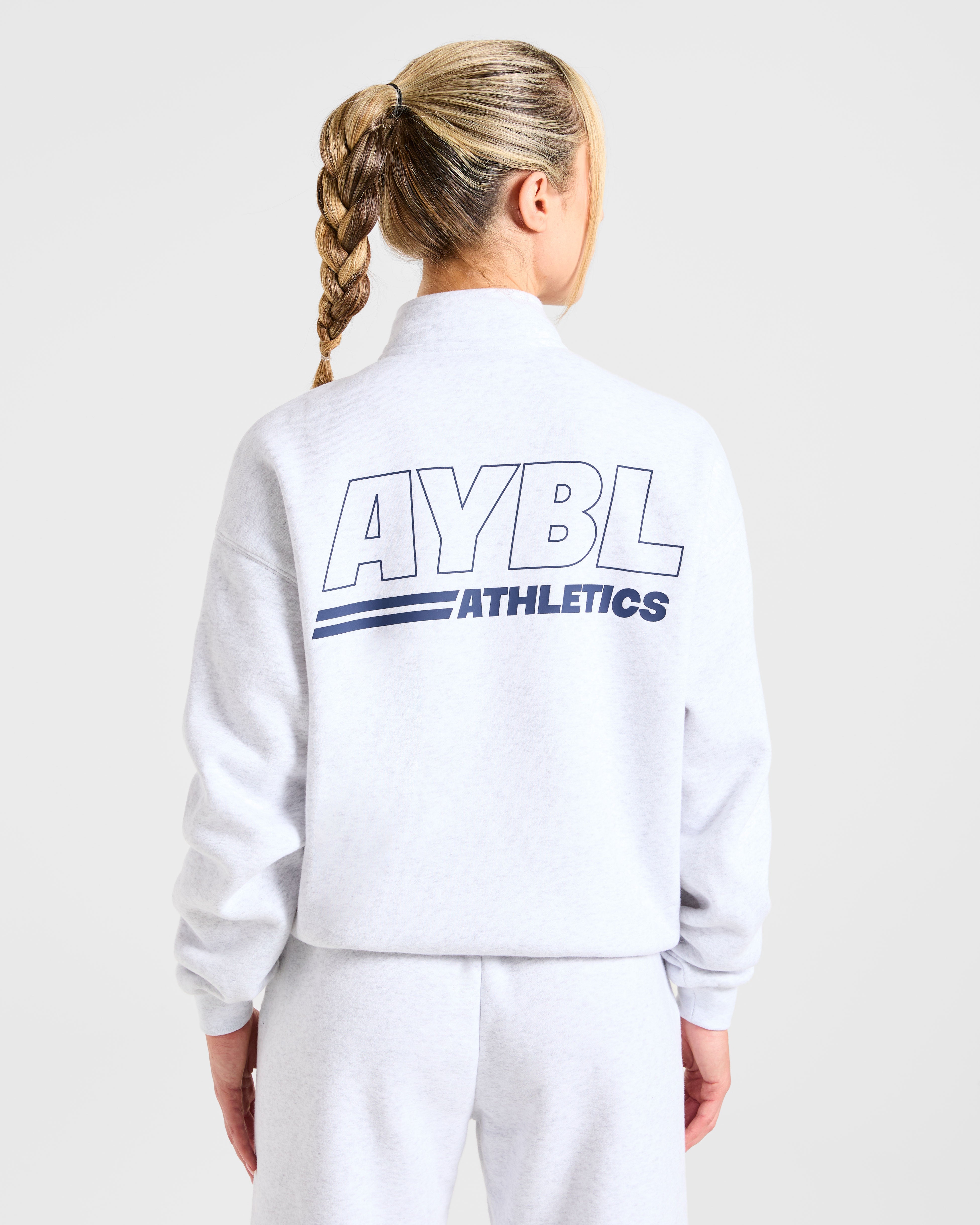 Athletics Track Oversized 1/4 Zip Pullover - Heather Grey/Navy