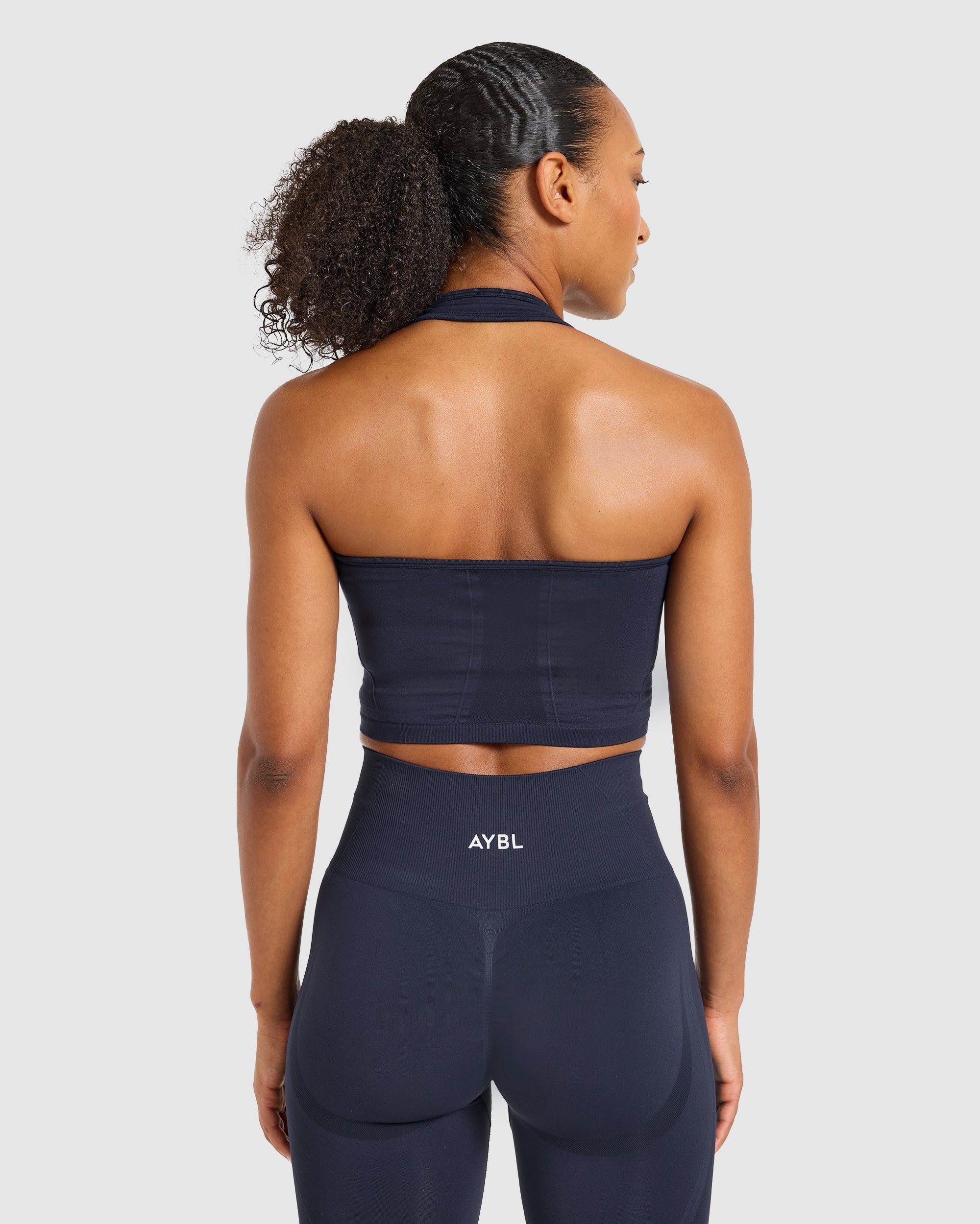 Empower Seamless Halterneck Crop Top - Navy