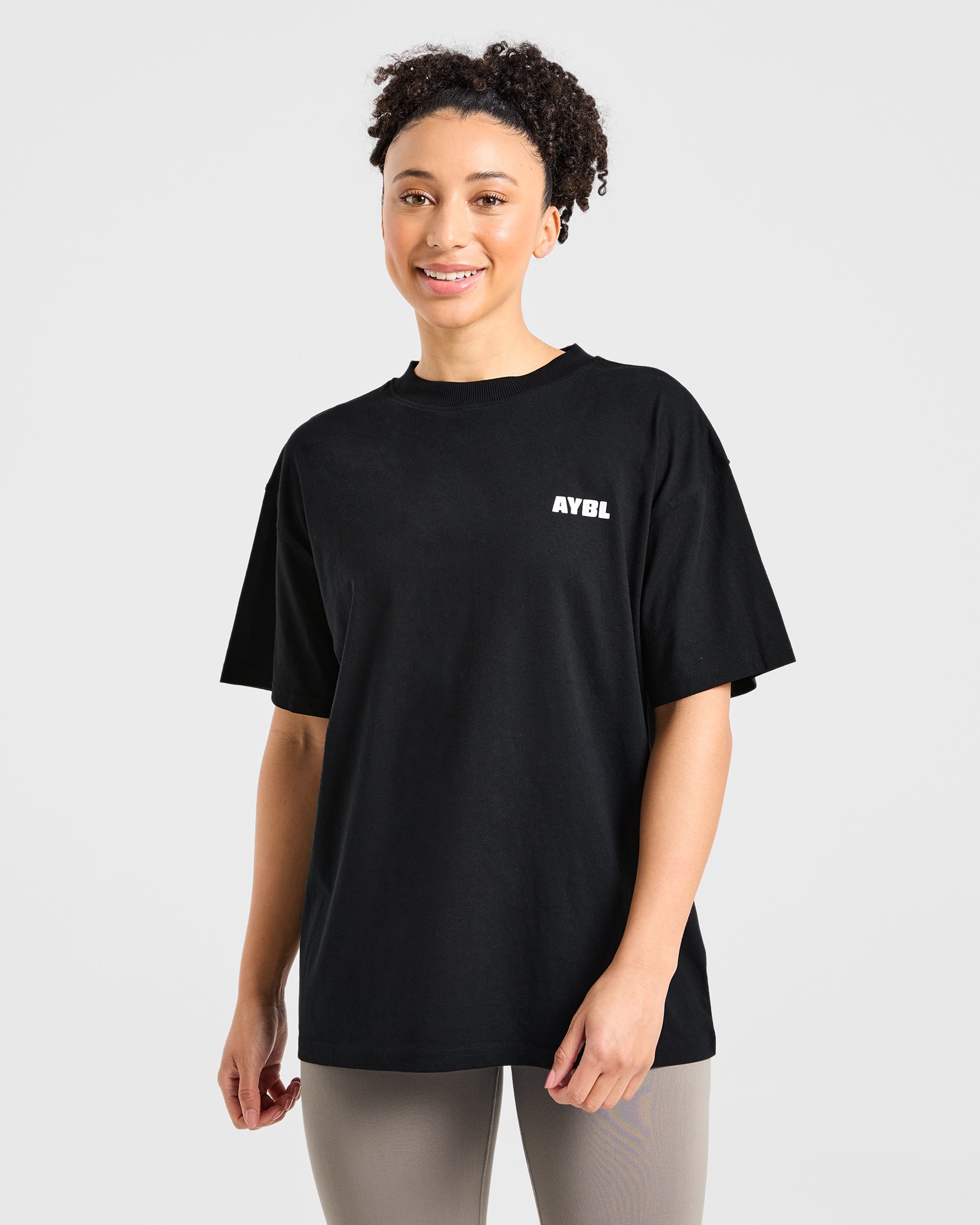 Focused Wavy Oversized T Shirt  - Black