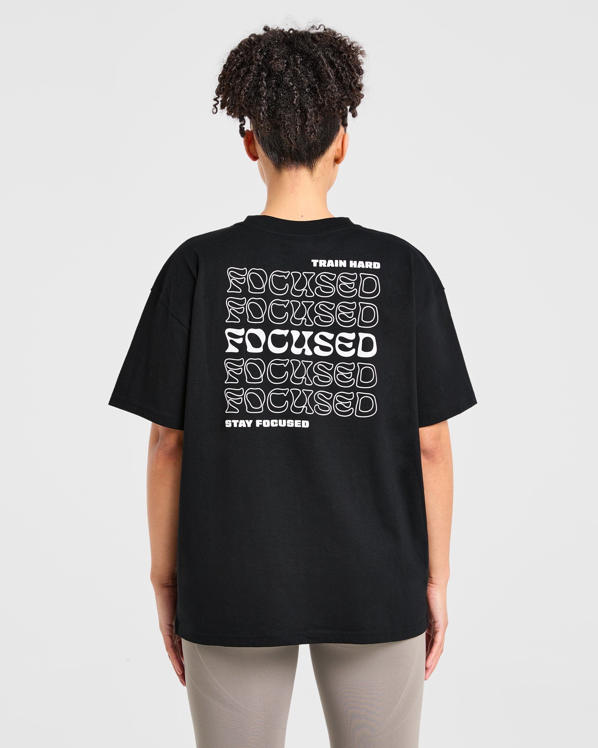 Focused Wavy Oversized T Shirt  - Black