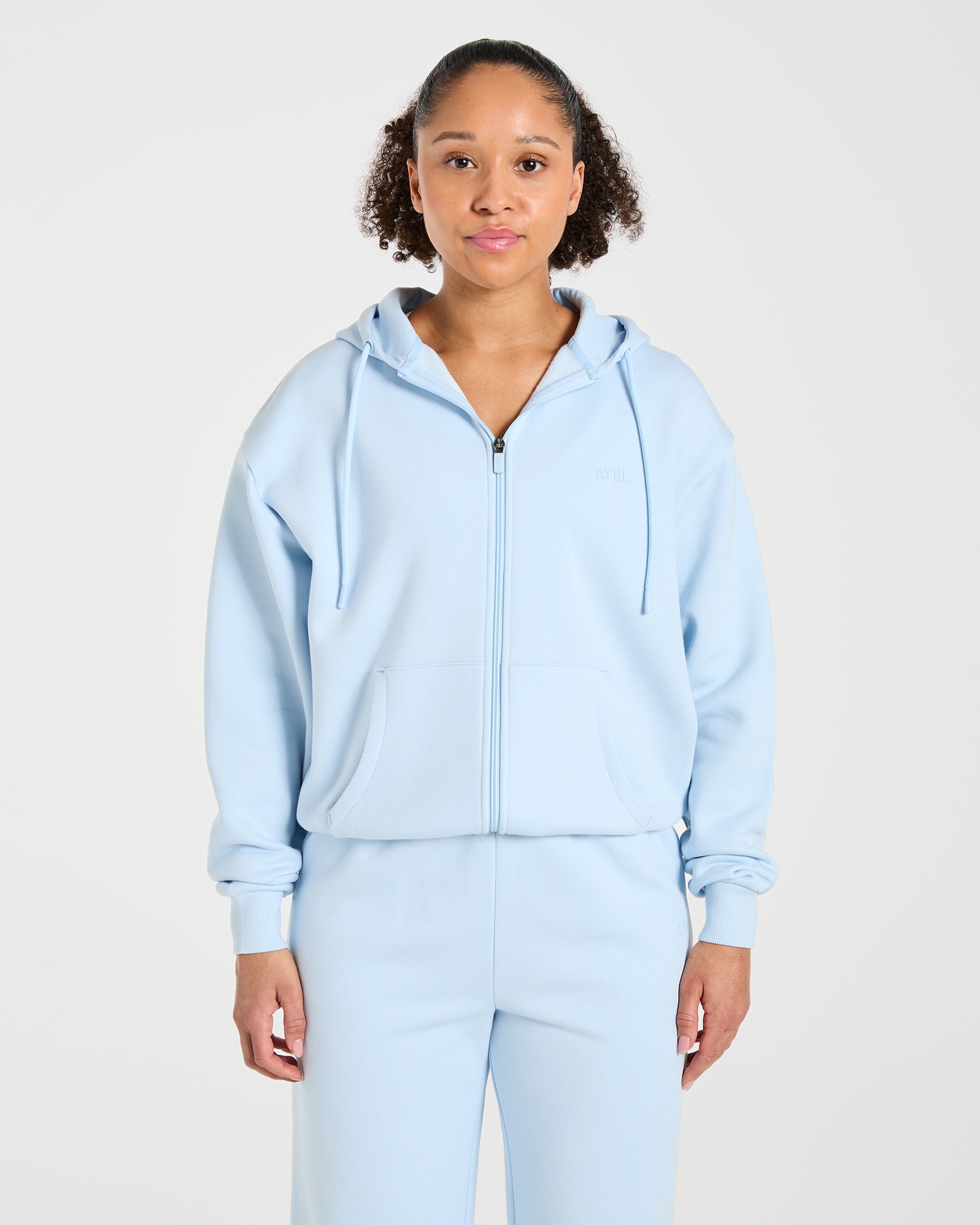 トップス THERMAL ZIP UP HOODIE LIGHT BLUE Lifestyle Oversized Zip Up Hoodie - Spring Blue