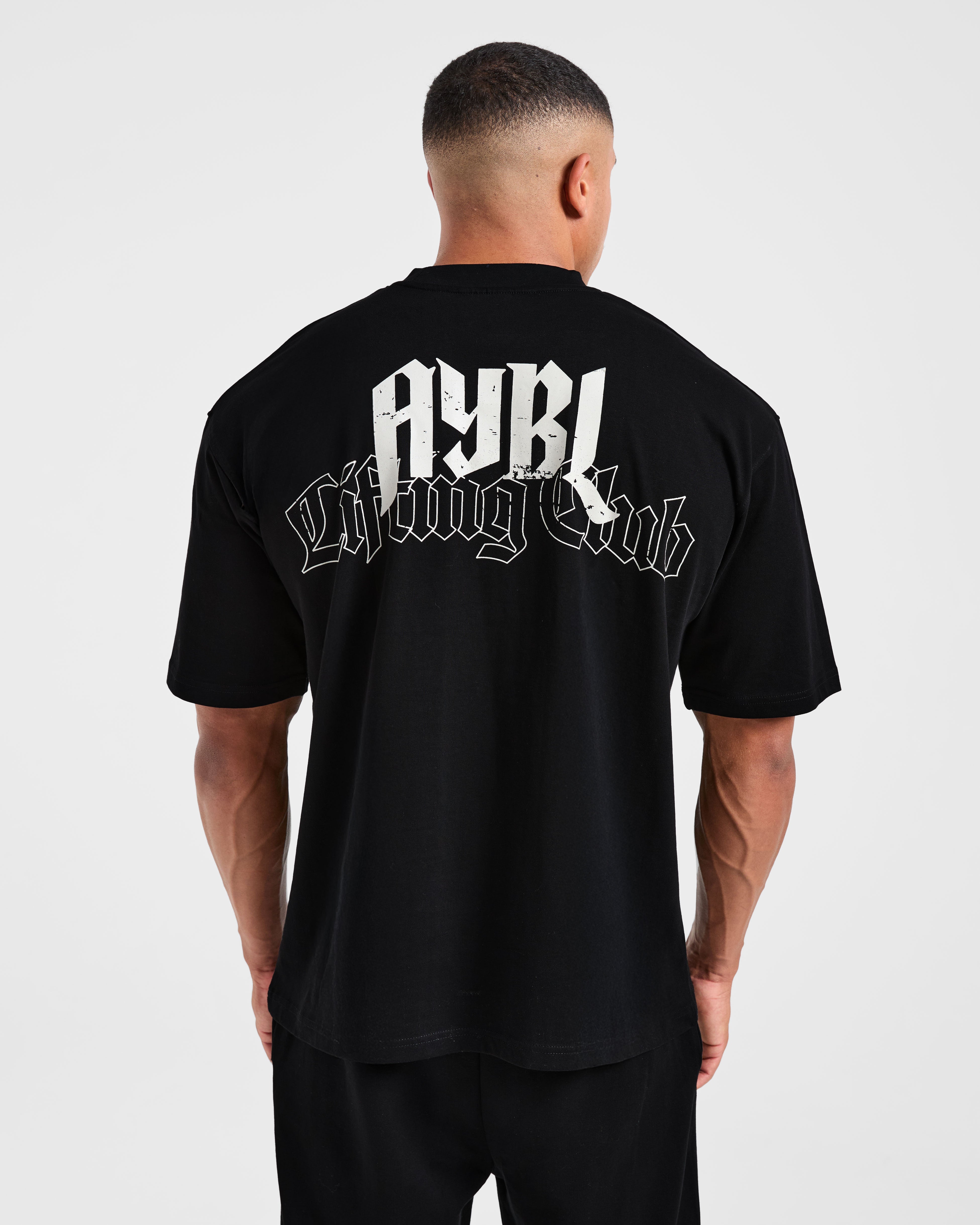 Lifting Club Gothic Oversized T Shirt - Black/Off White