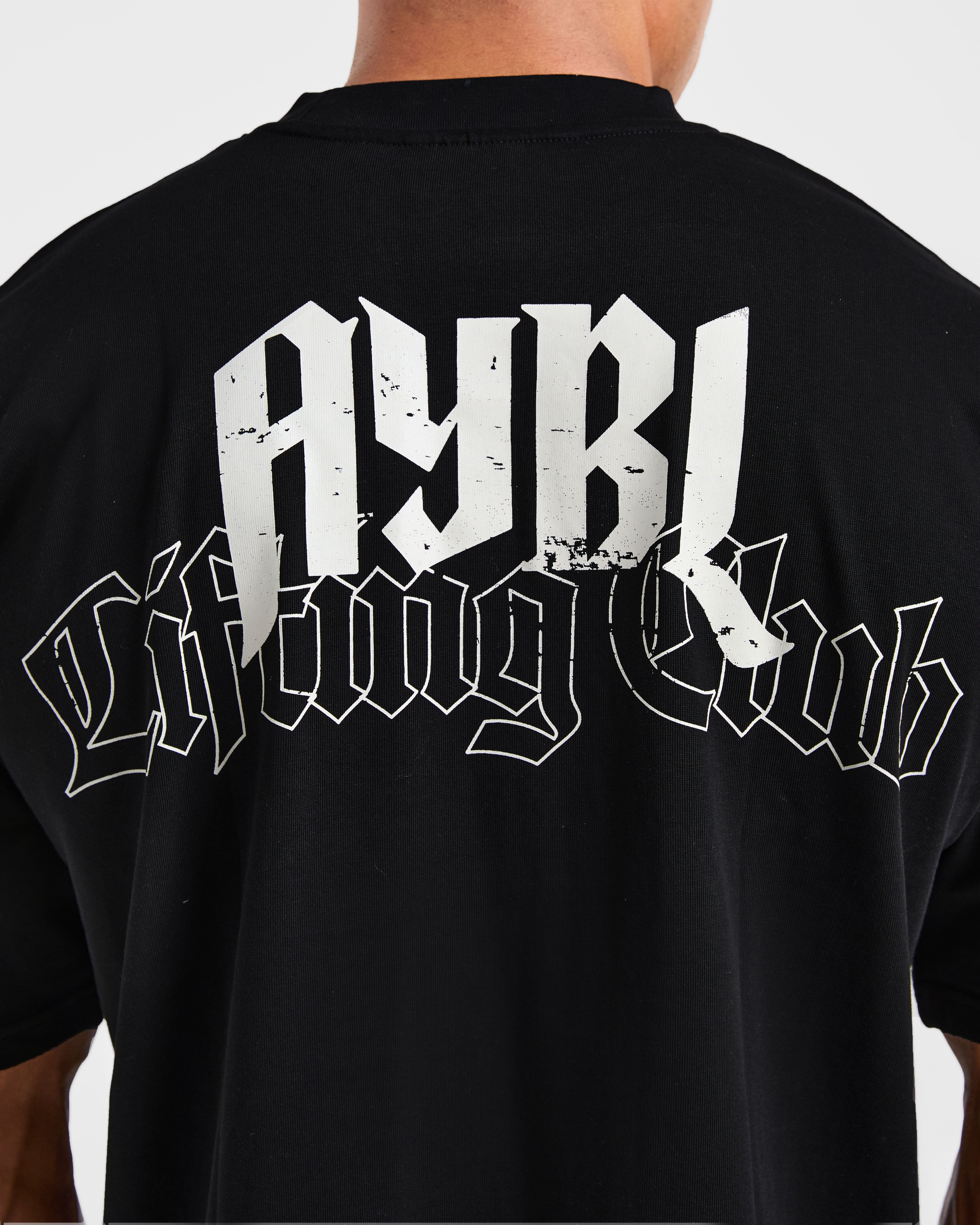 Lifting Club Gothic Oversized T Shirt - Black/Off White