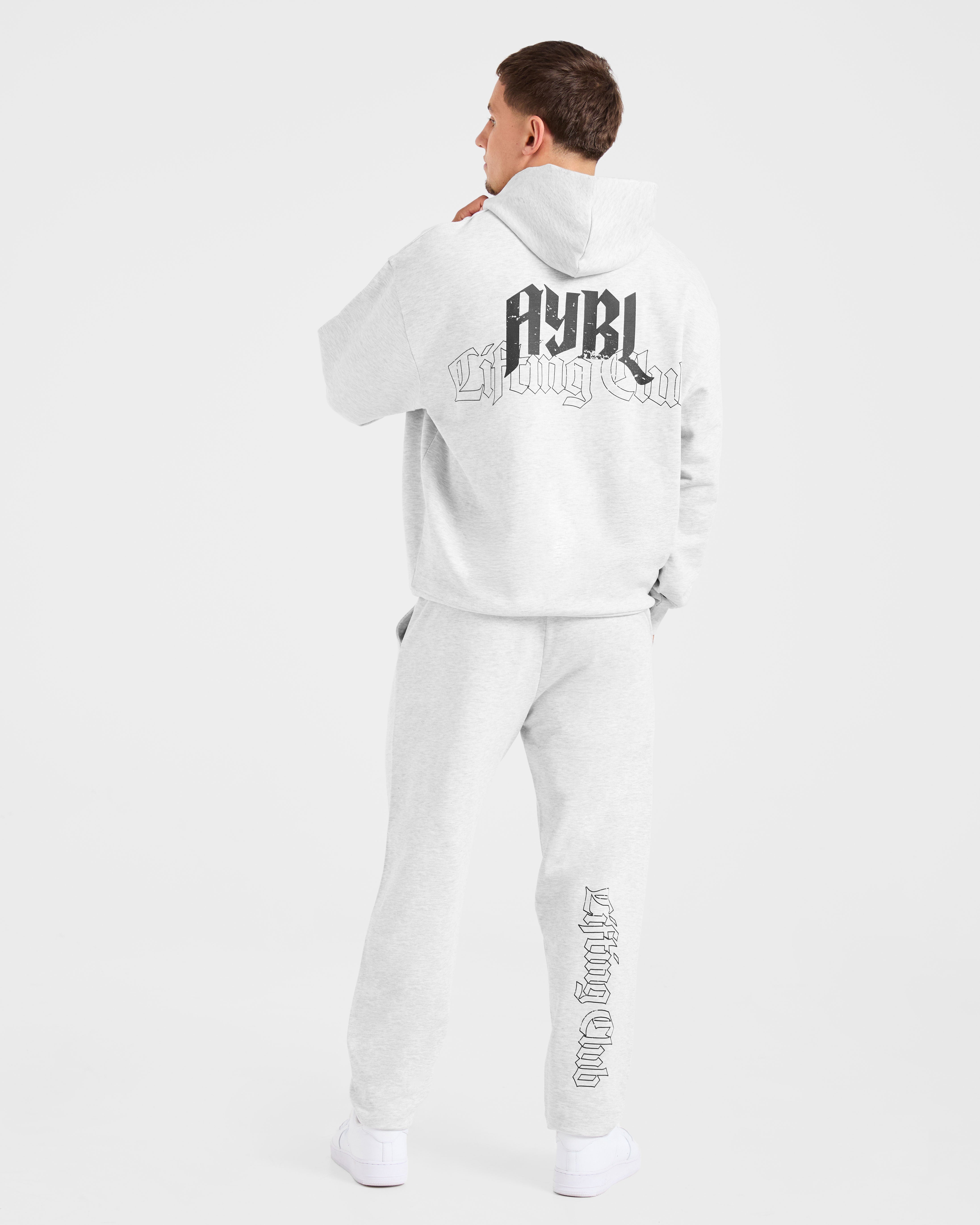 Lifting Club Gothic Oversized Hoodie - Grey Marl