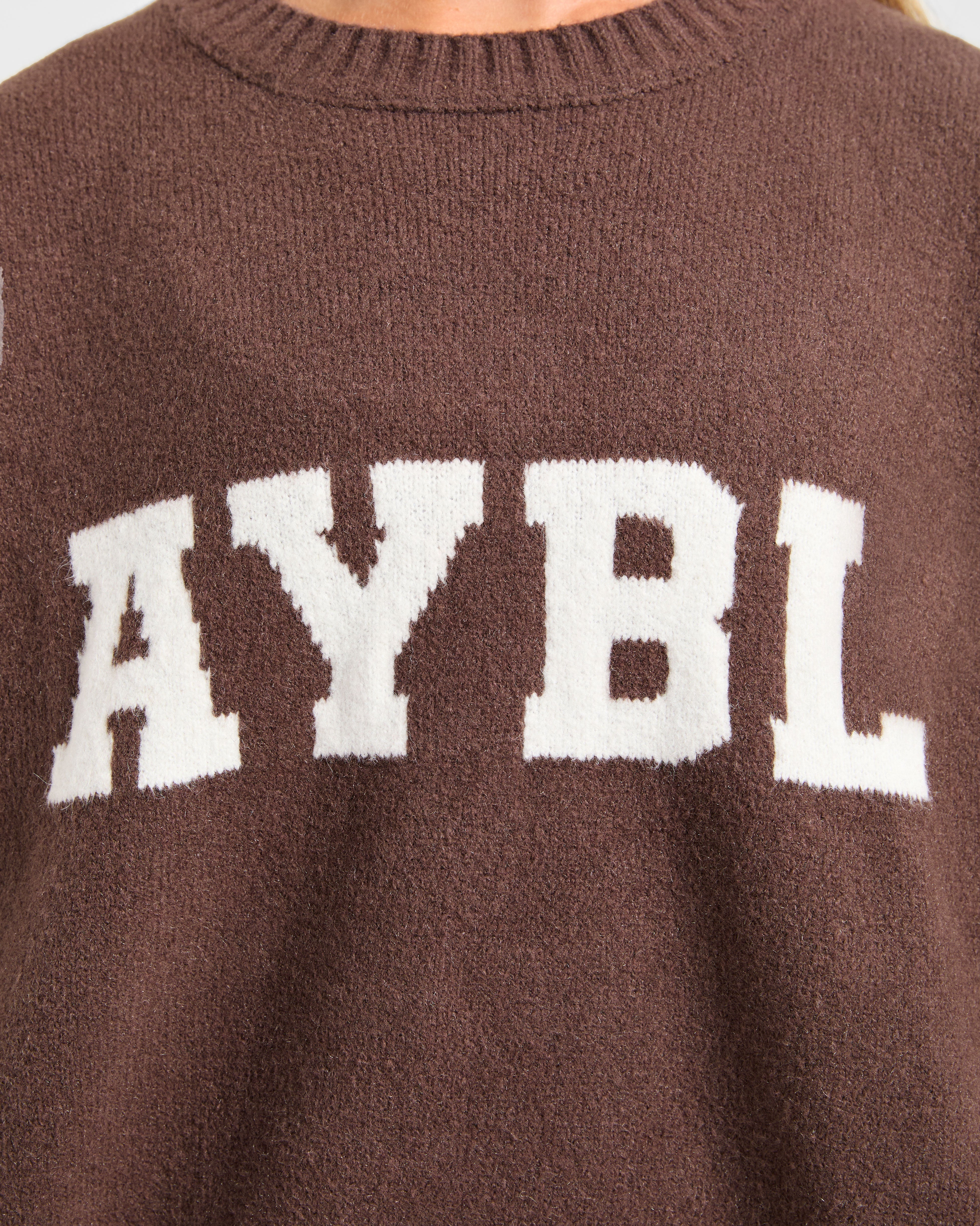 Varsity Oversized Knitted Sweater - Brown
