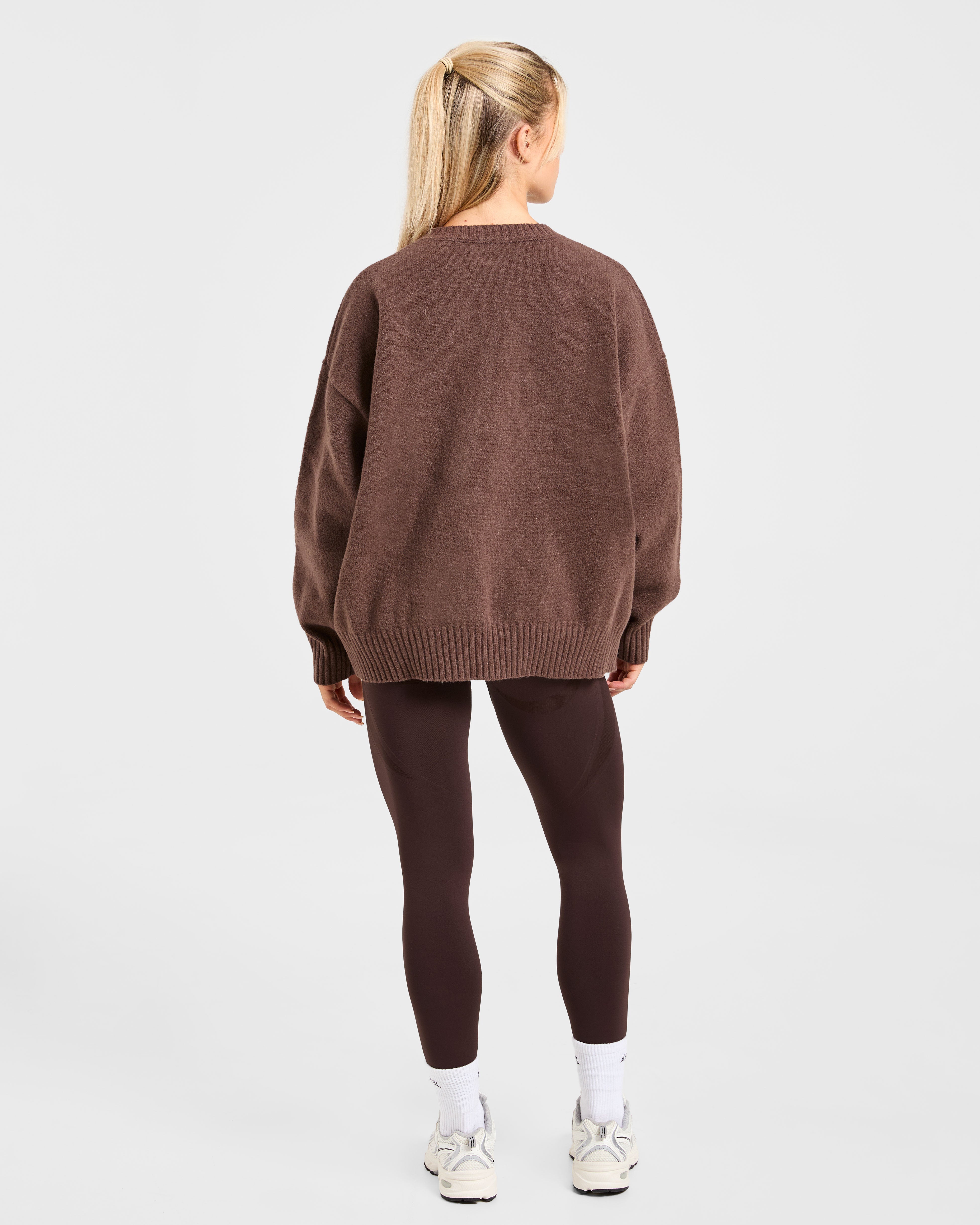 Varsity Oversized Knitted Sweater - Brown