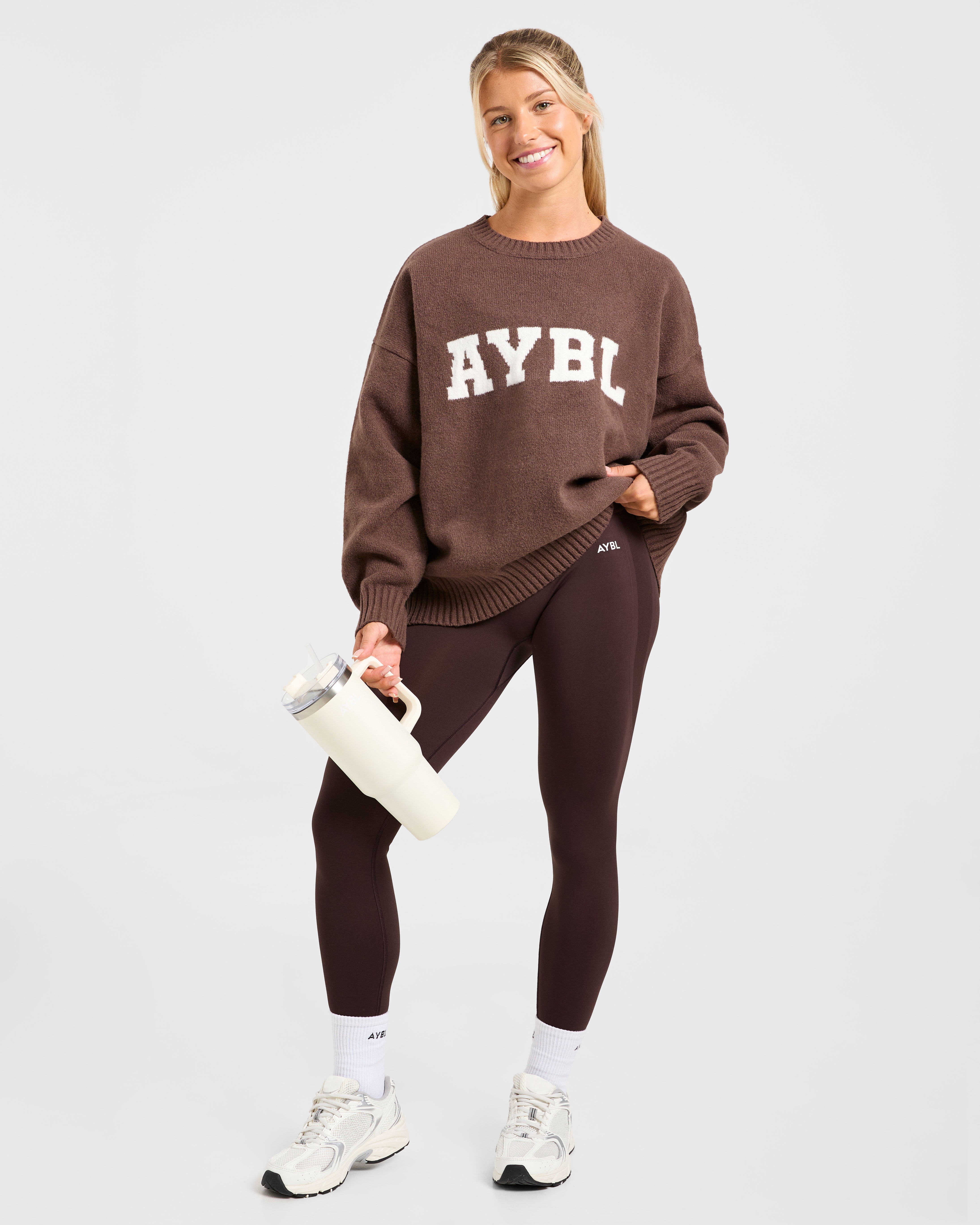 Varsity Oversized Knitted Sweater - Brown