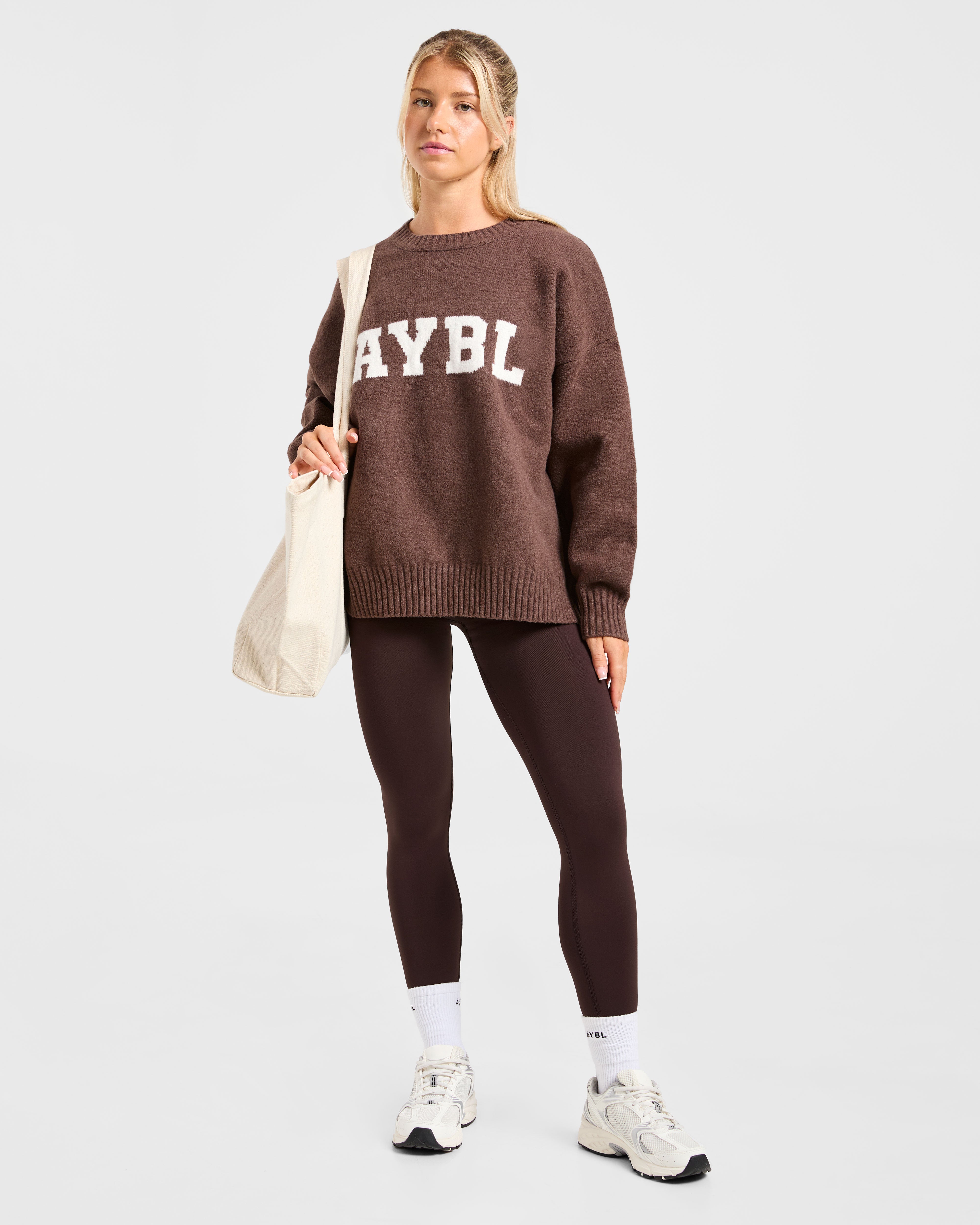 Varsity Oversized Knitted Sweater - Brown