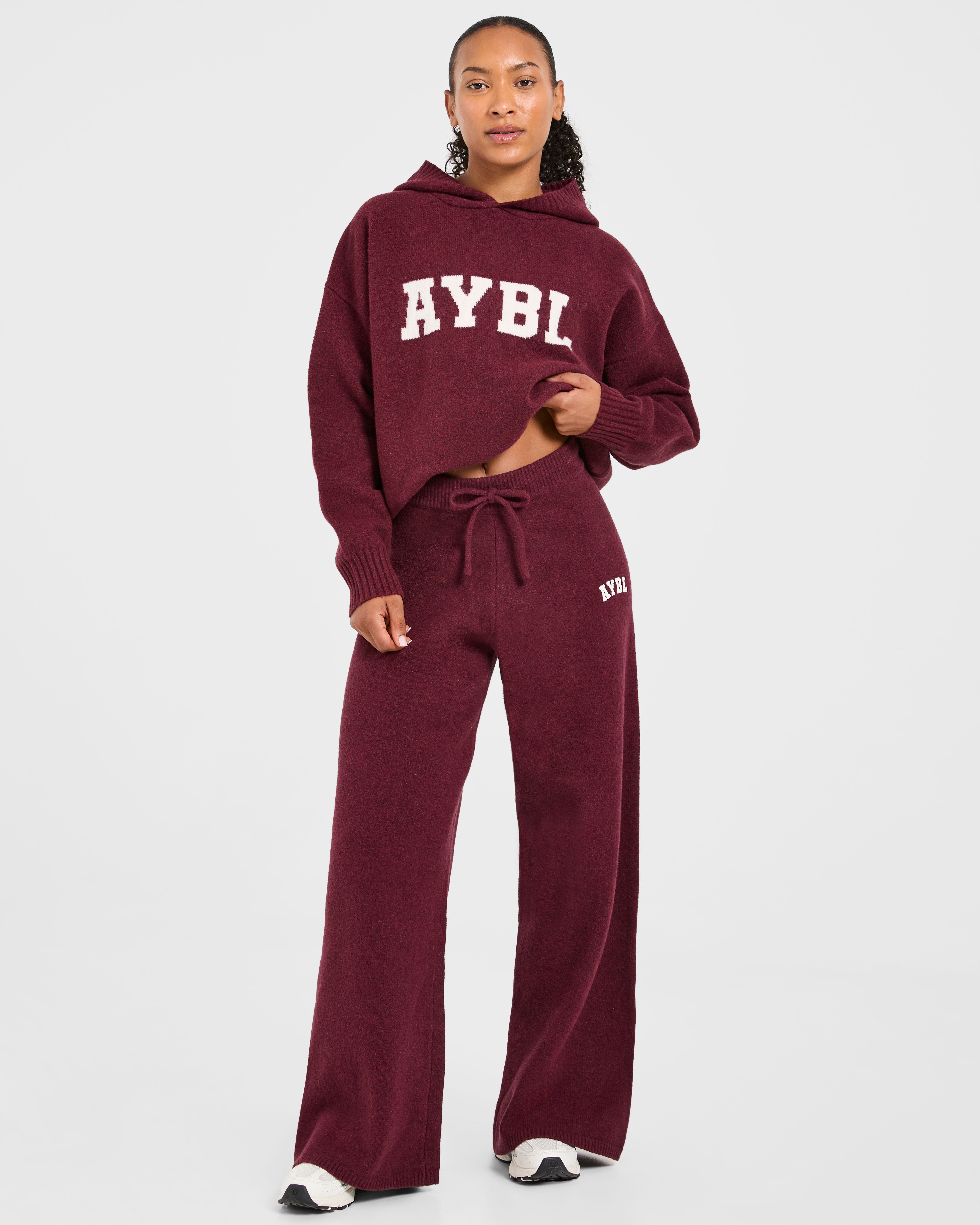 Varsity Oversized Knitted Hoodie - Burgundy