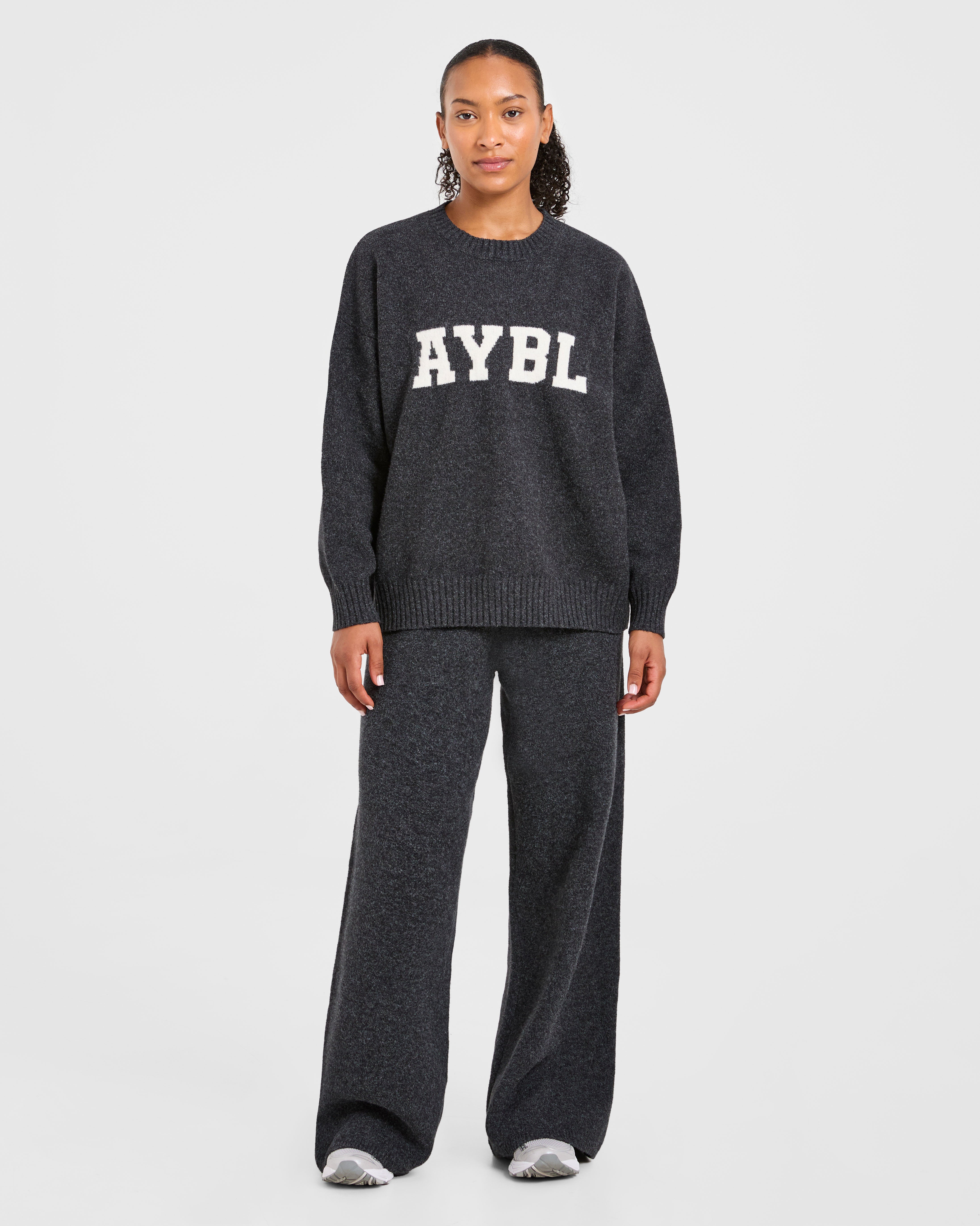 Varsity Oversized Knitted Joggers - Charcoal