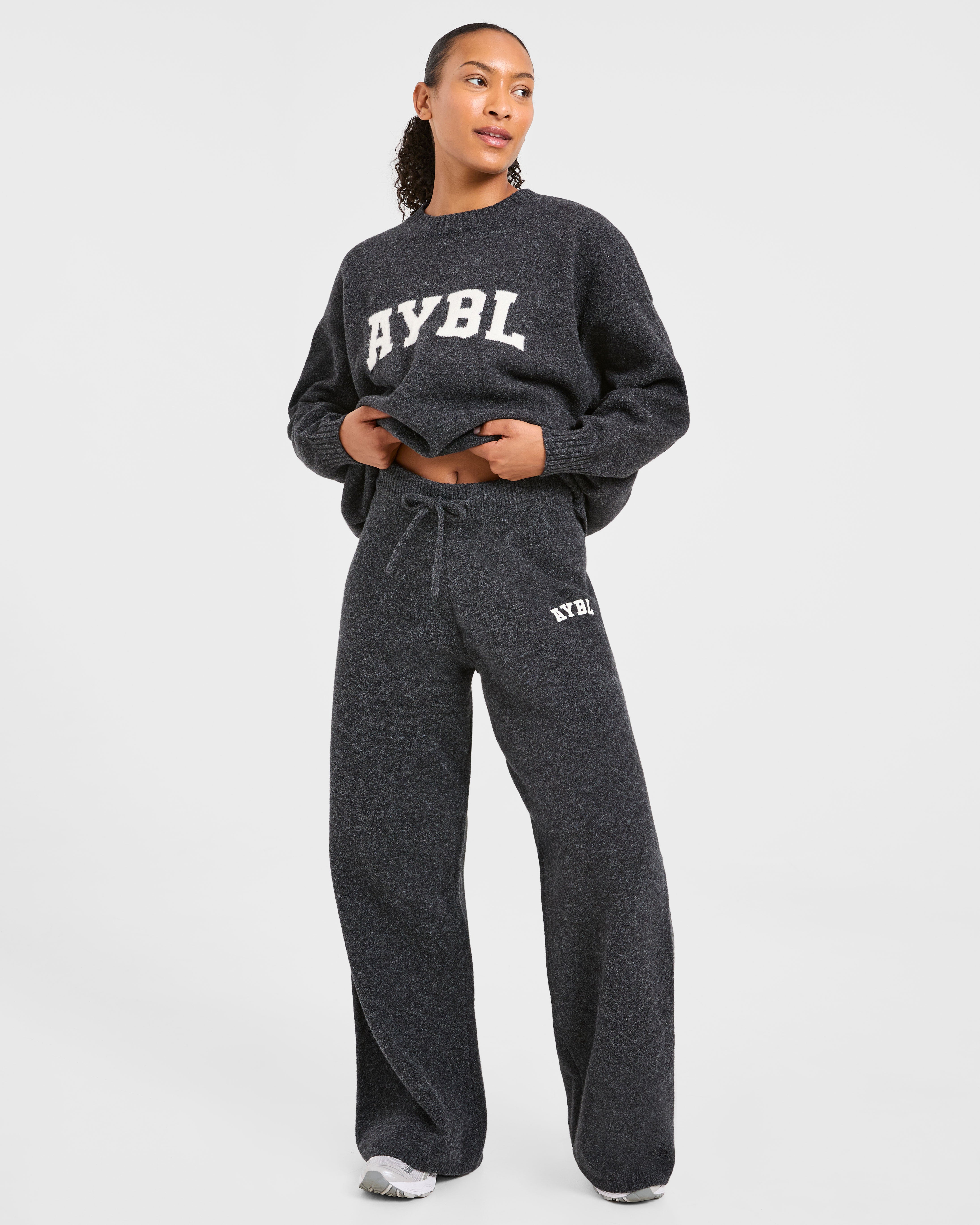 Varsity Oversized Knitted Joggers - Charcoal