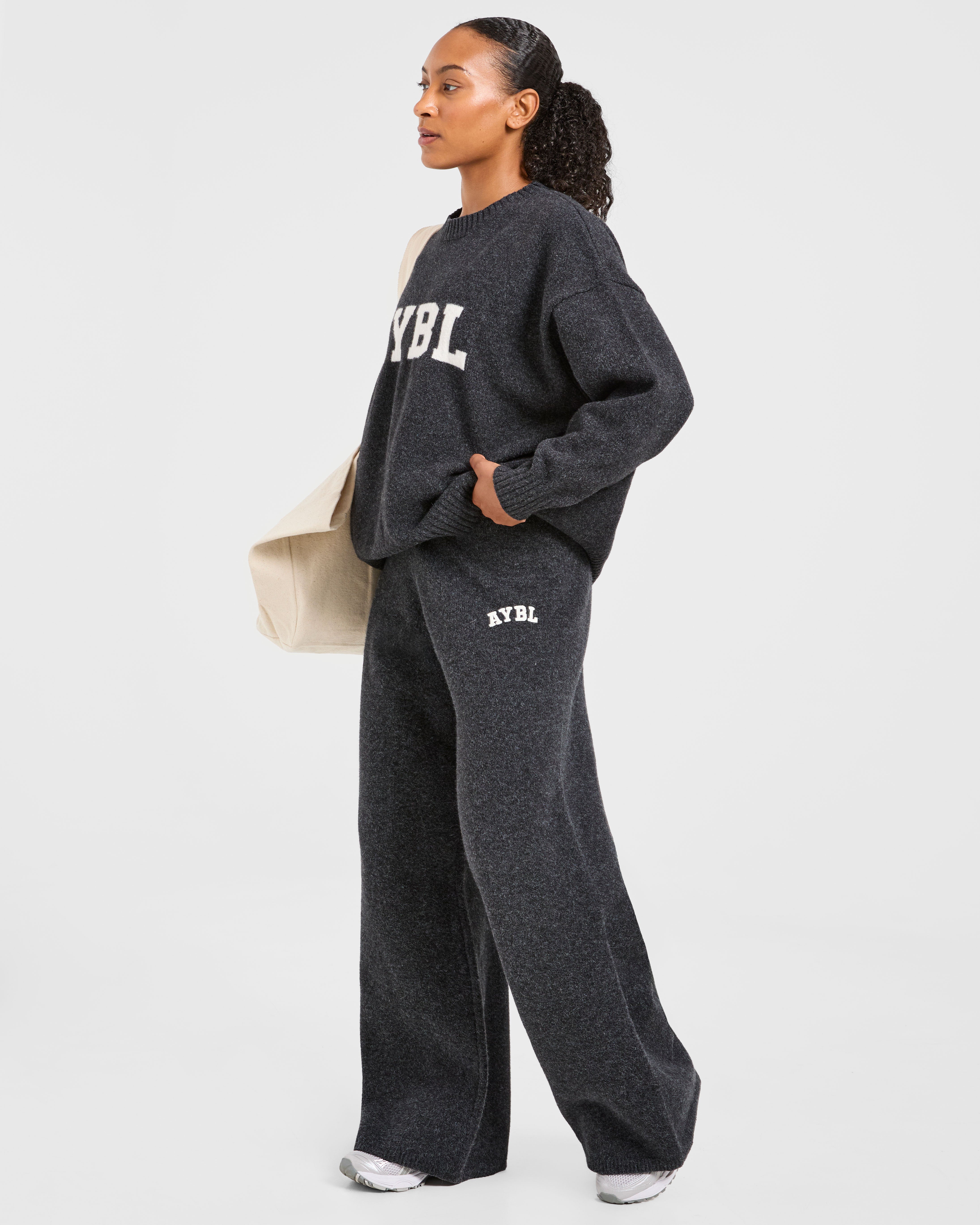 Varsity Oversized Knitted Joggers - Charcoal