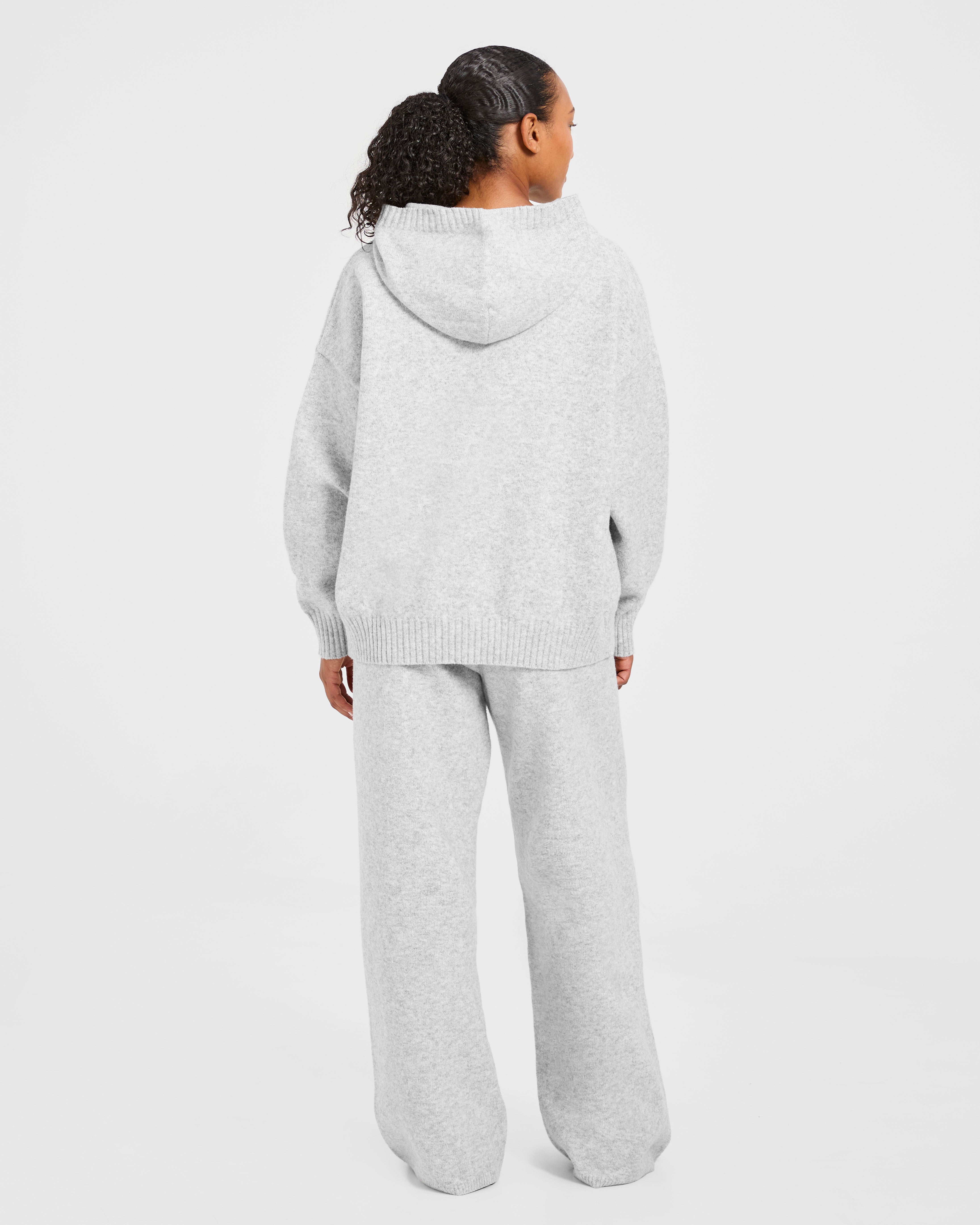 Varsity Oversized Knitted Joggers - Grey Marl