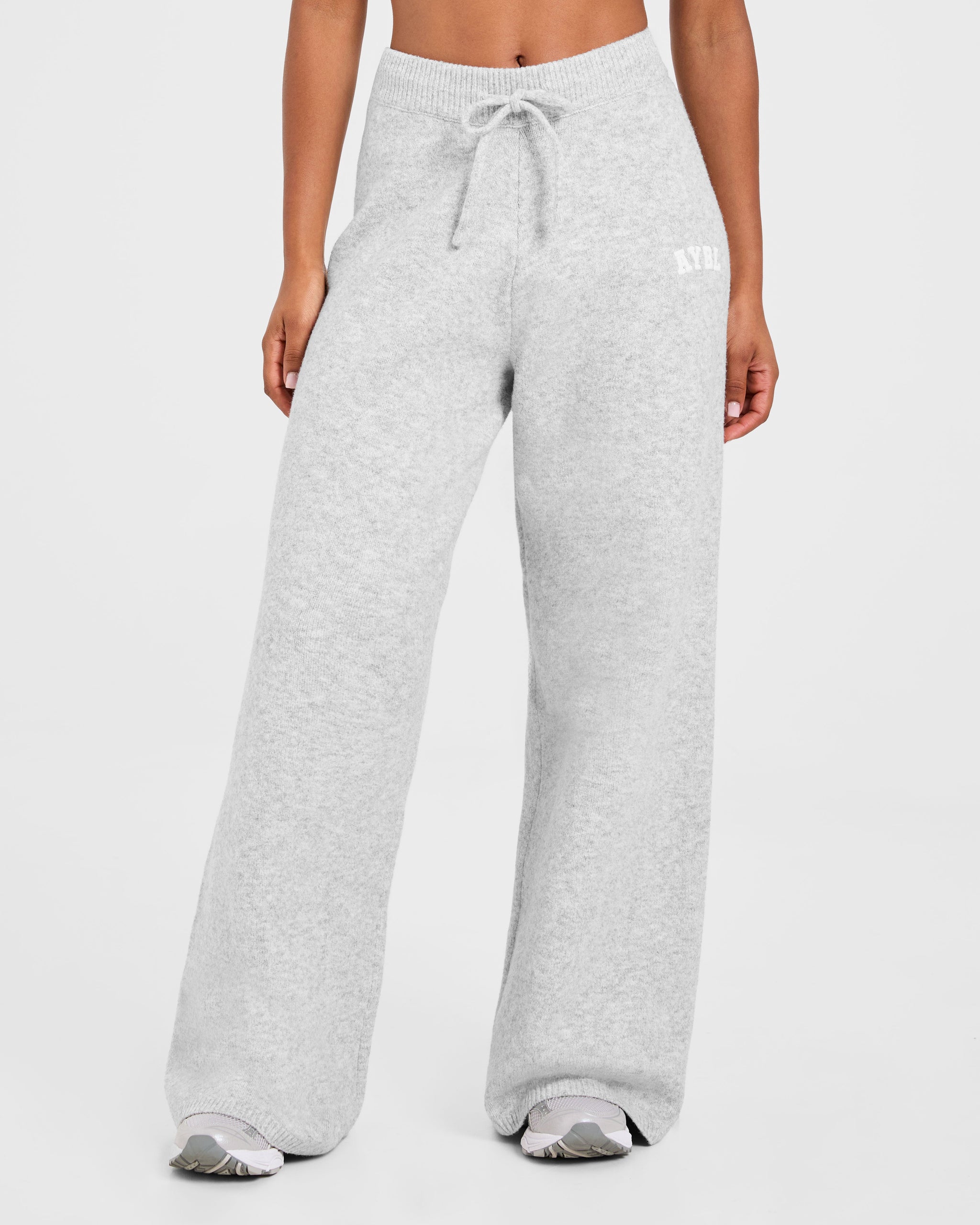Varsity Oversized Knitted Joggers - Grey Marl