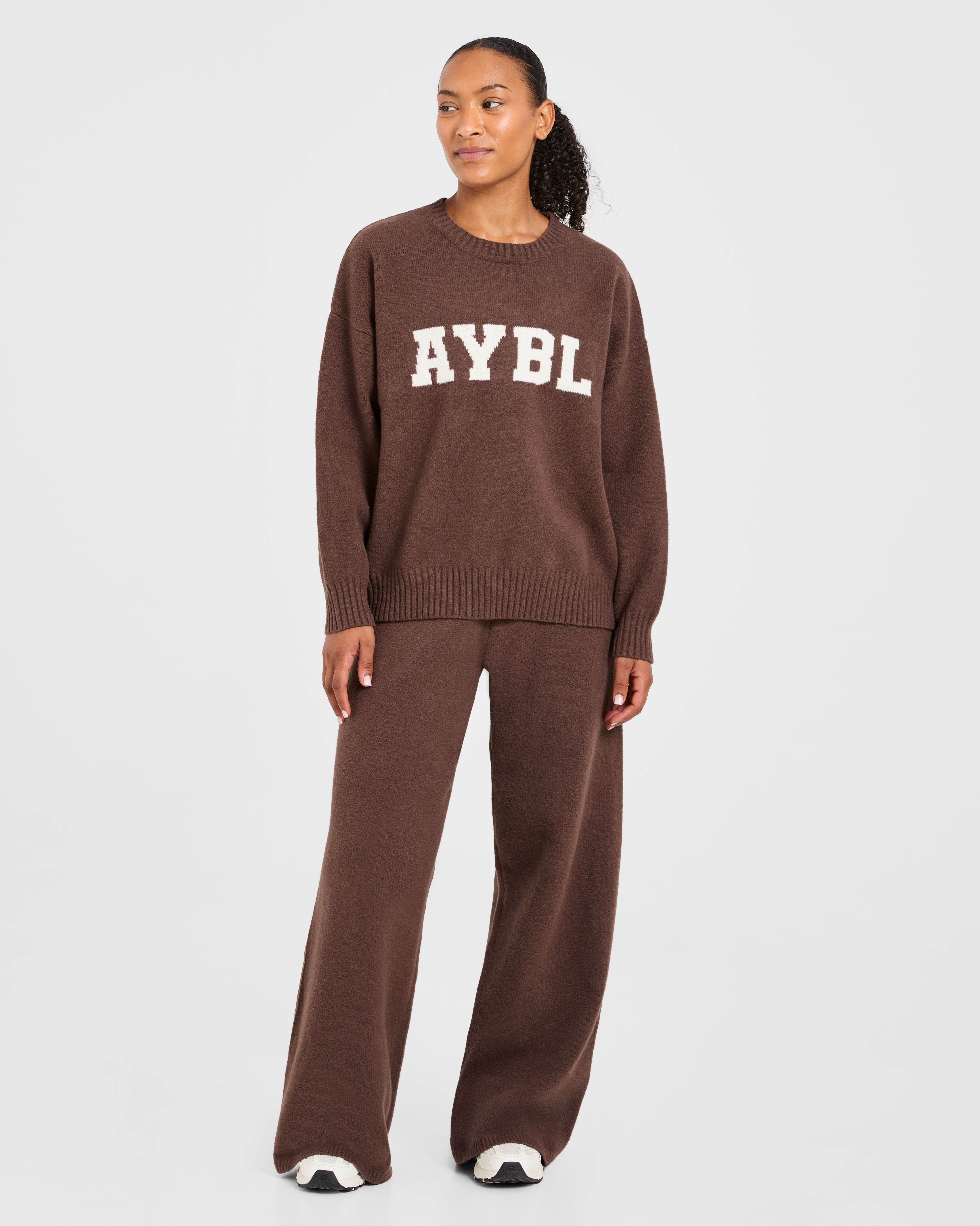 Varsity Oversized Knitted Joggers - Brown