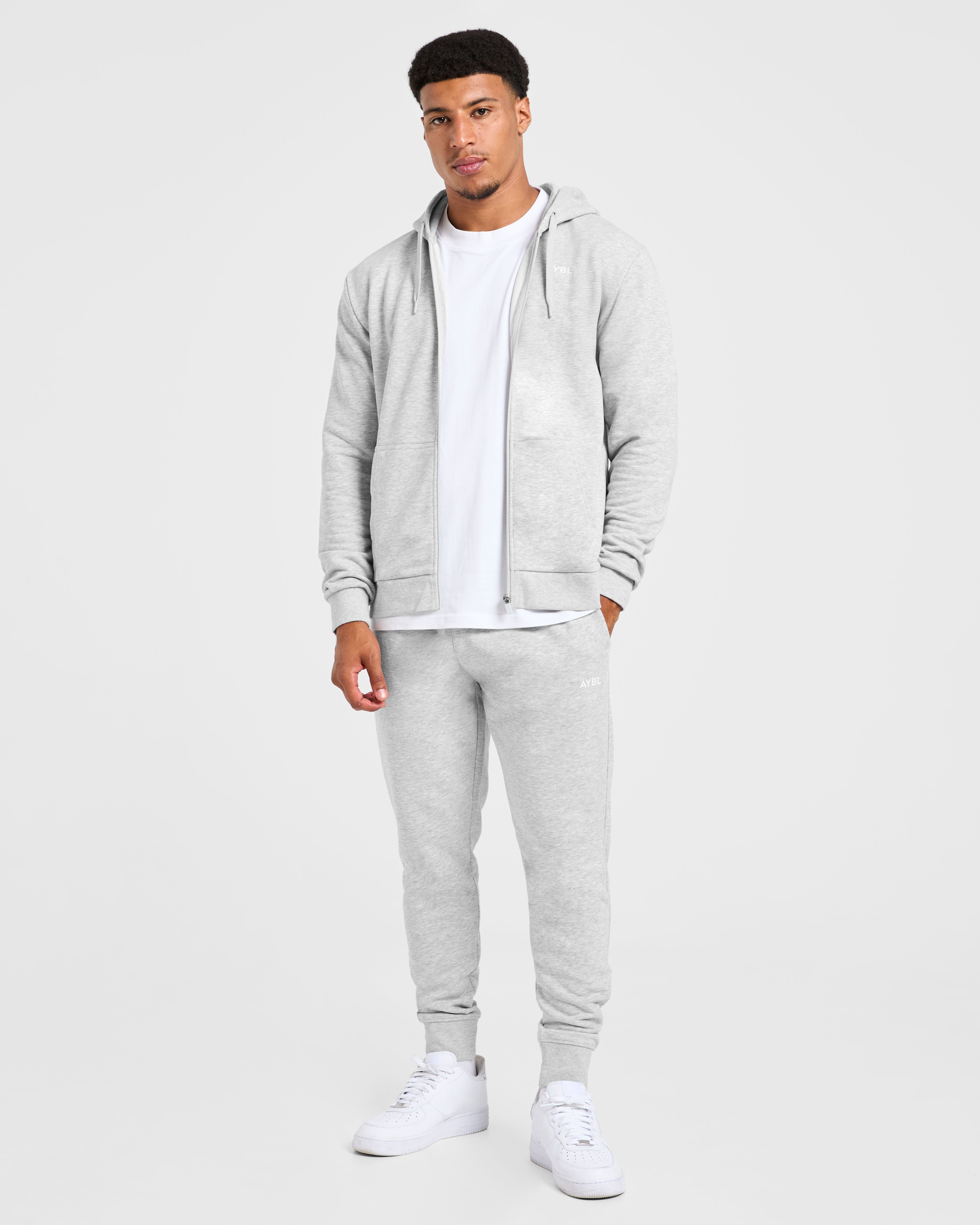 Essential Lightweight Zip Up Hoodie - Grey Marl