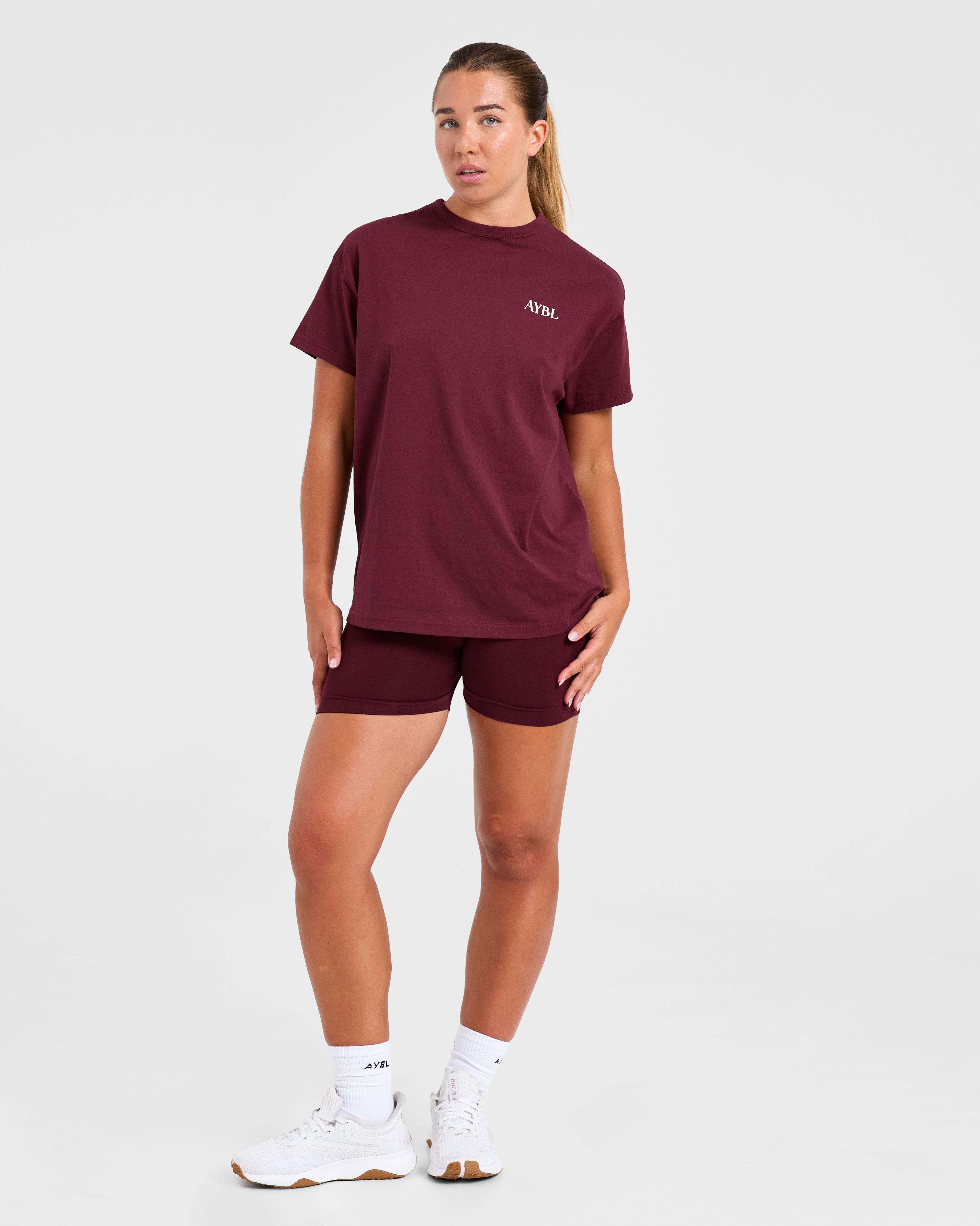 Athletics Club Oversized T Shirt - Red Wine/Pink