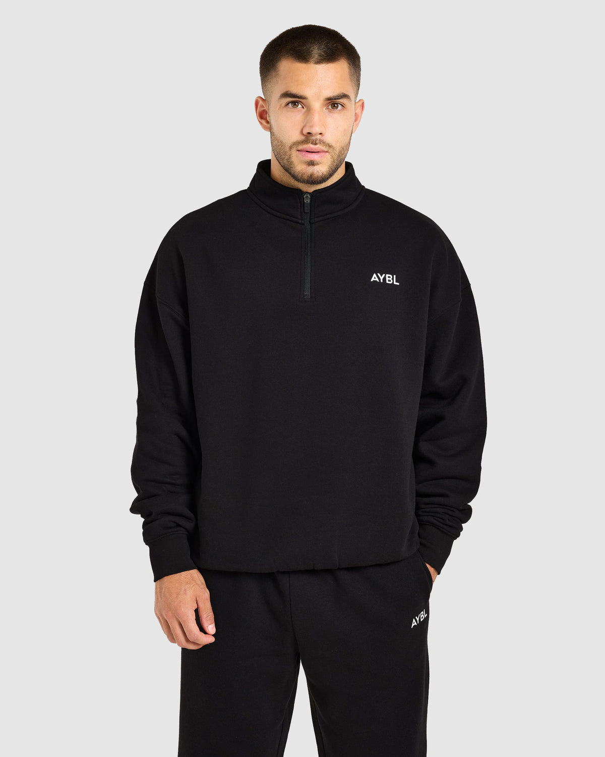 Essential Oversized 1/4 Zip Pullover - Black