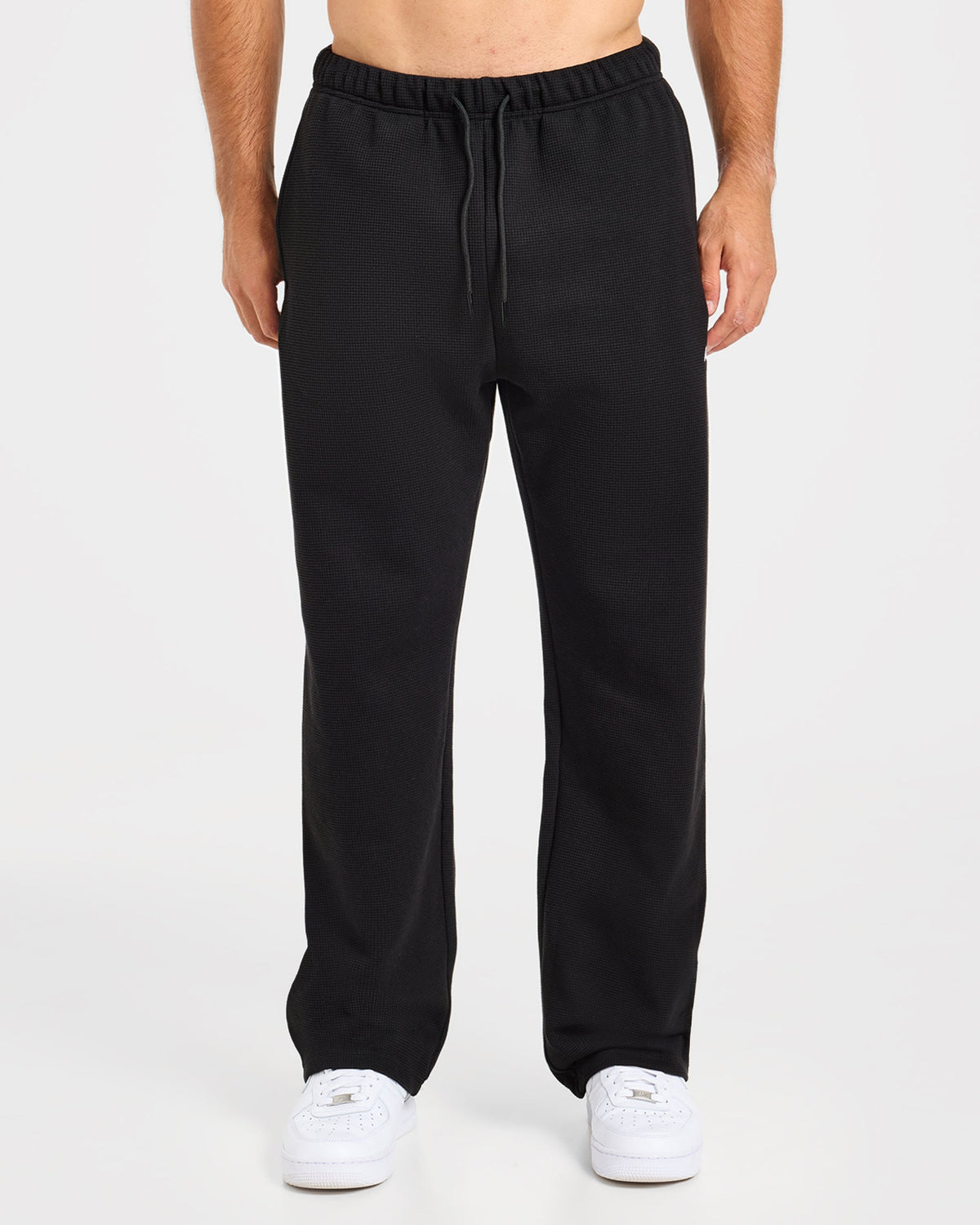 Waffle Oversized Straight Leg Joggers - Black