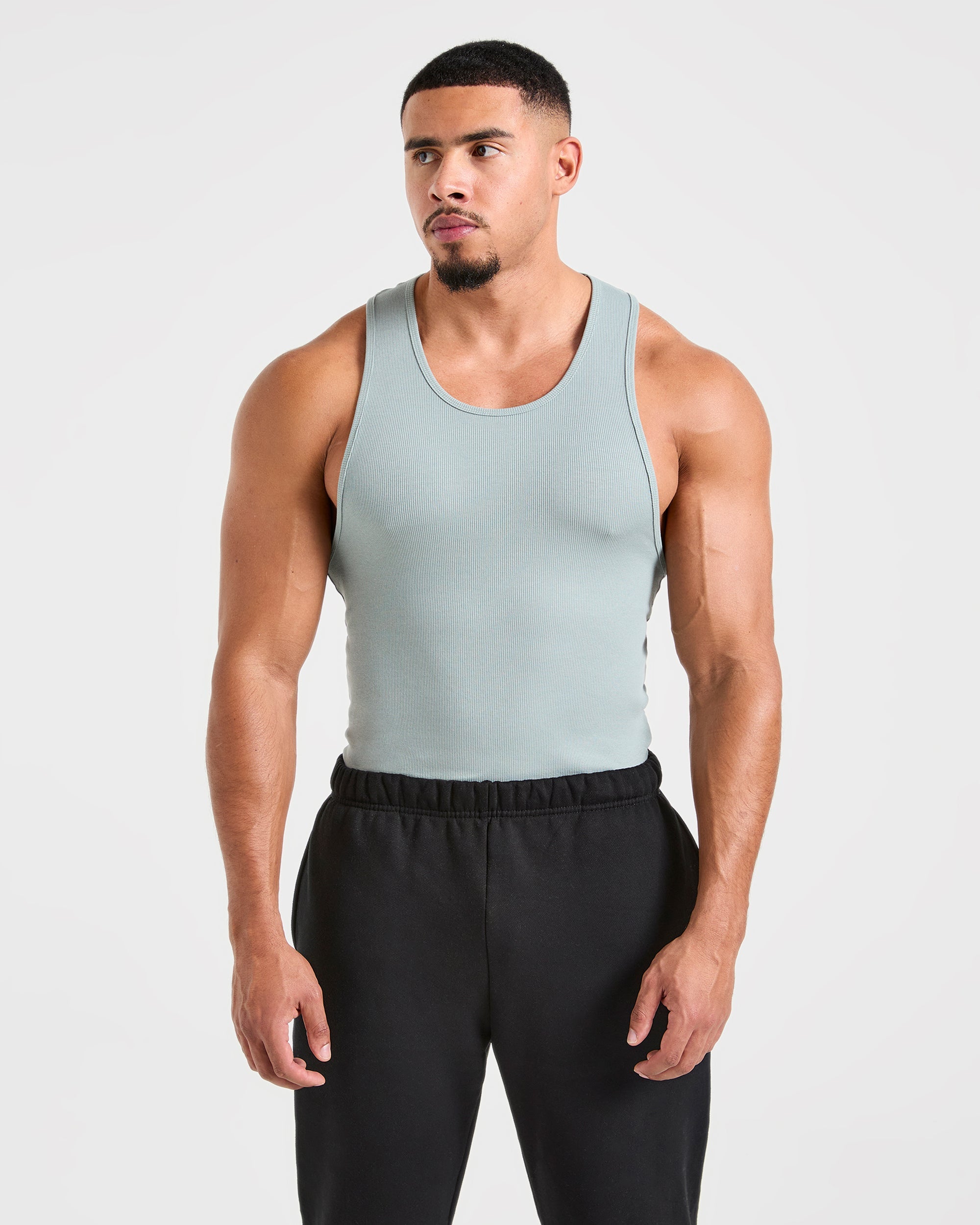 Muscle Ribbed Tank - Stone Blue