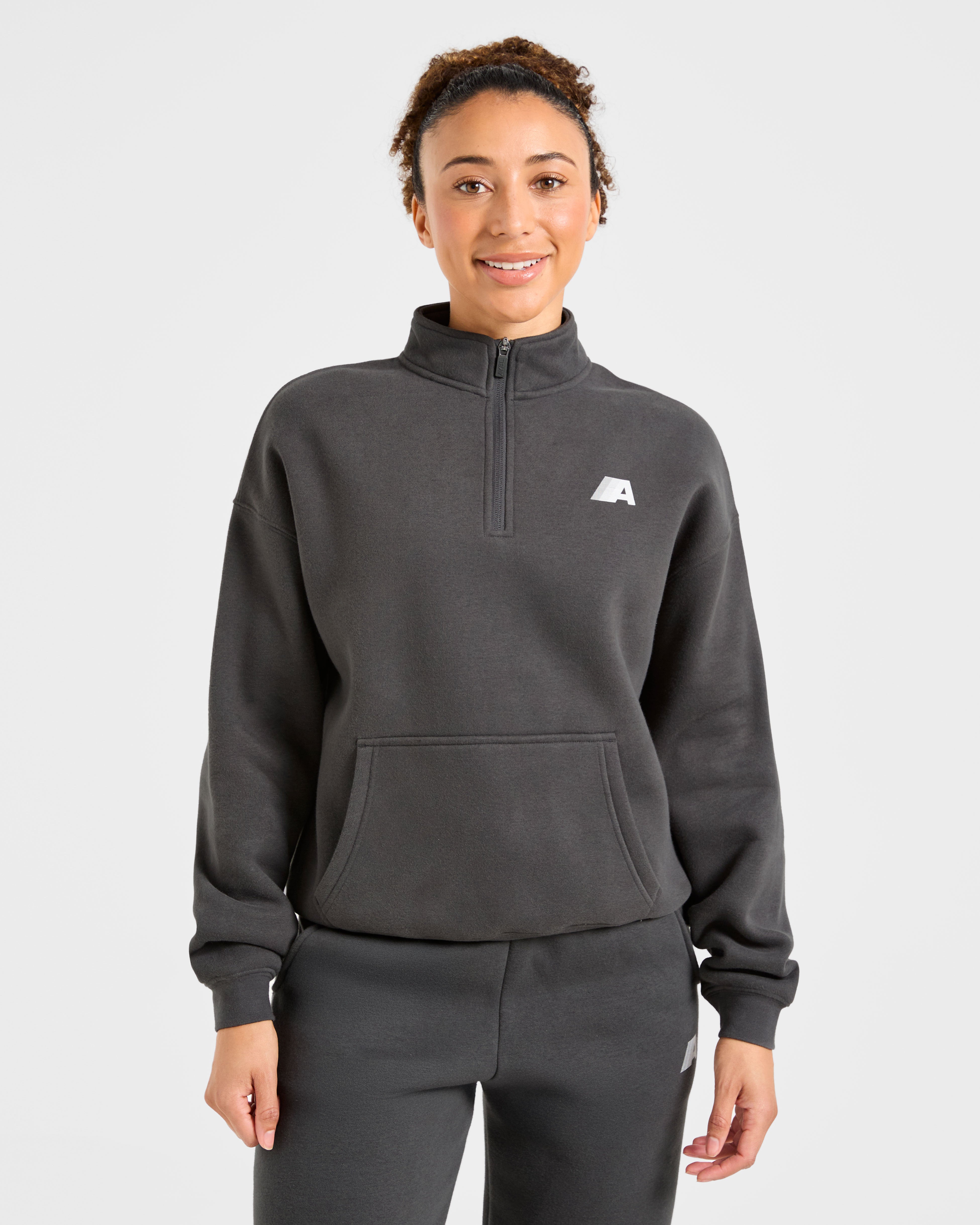 Retro Athletics Oversized 1/4 Zip Pullover - Charcoal