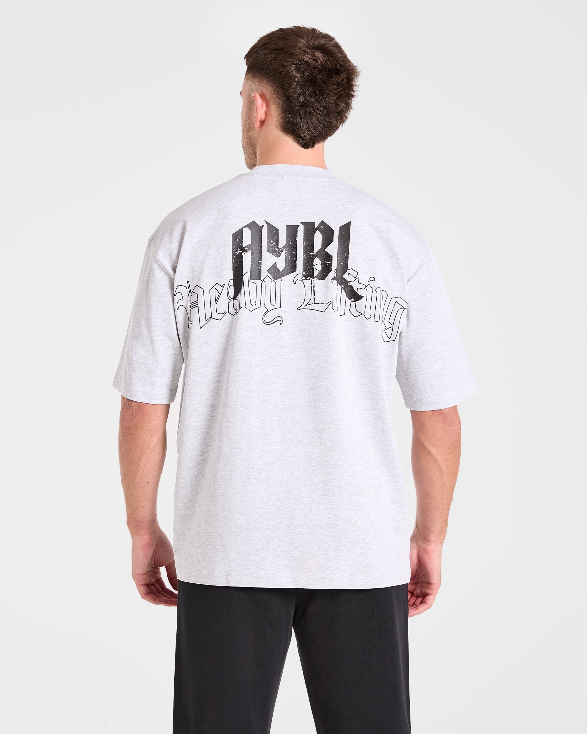 Heavy Lifting Gothic Oversized T Shirt - Grey Marl