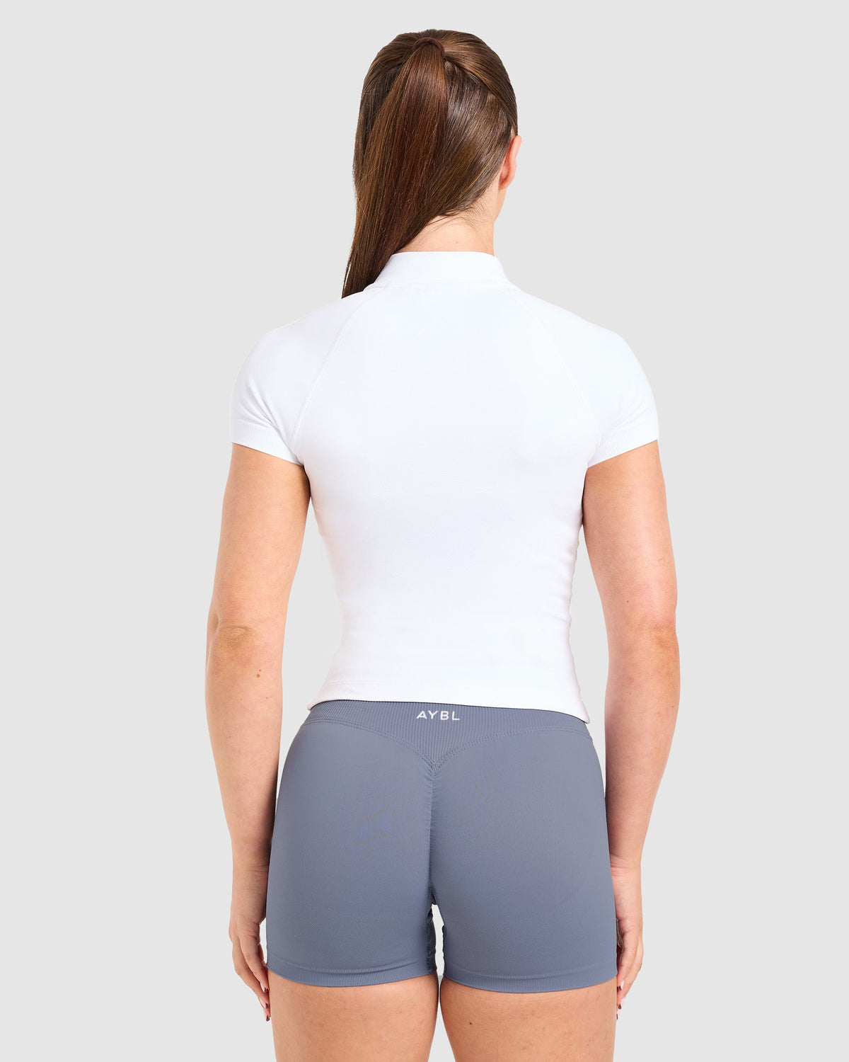 Enhance Seamless Short Sleeve Zip Up Jacket - White