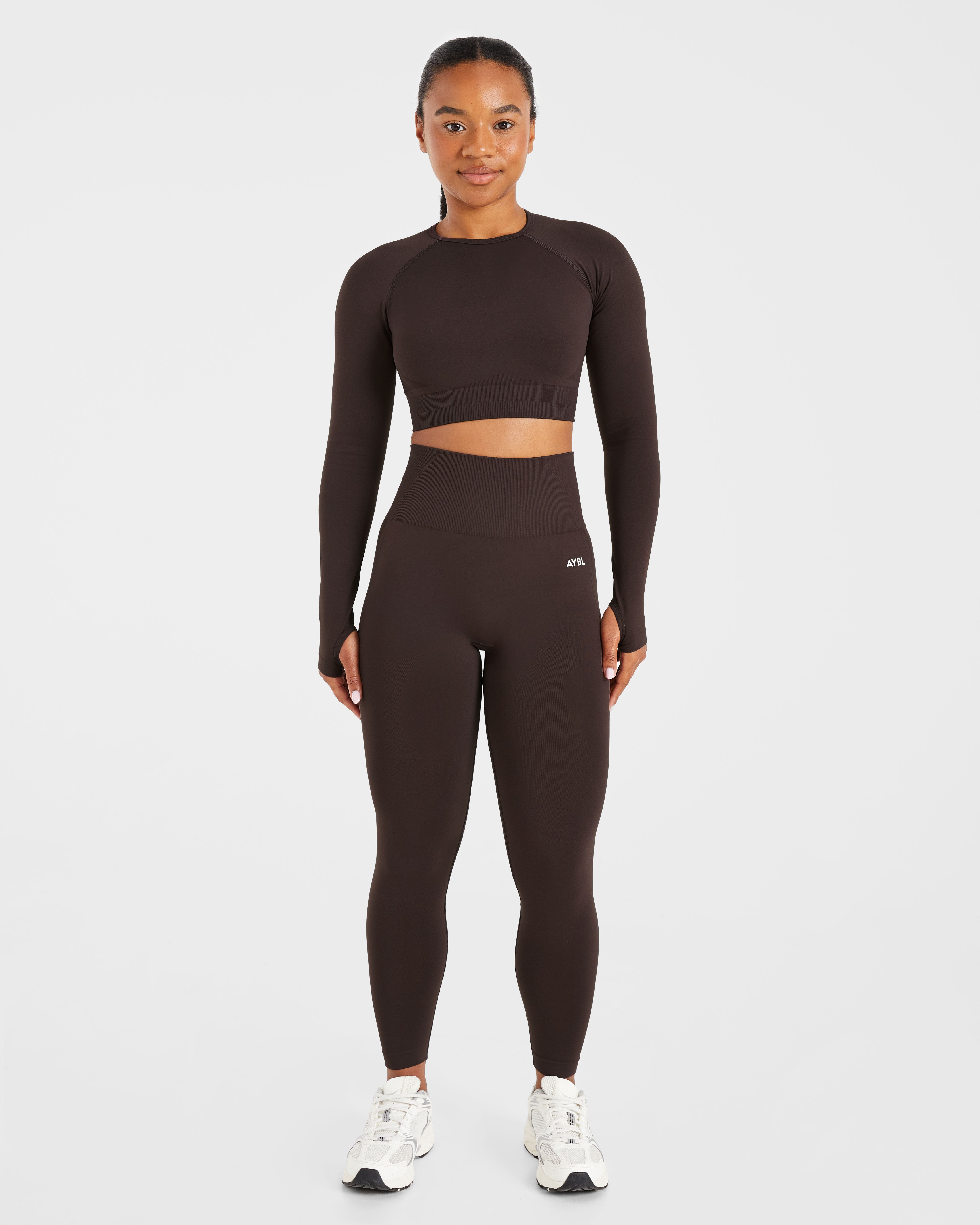 Empower Seamless Long Sleeve Crop Top - Cocoa Brown