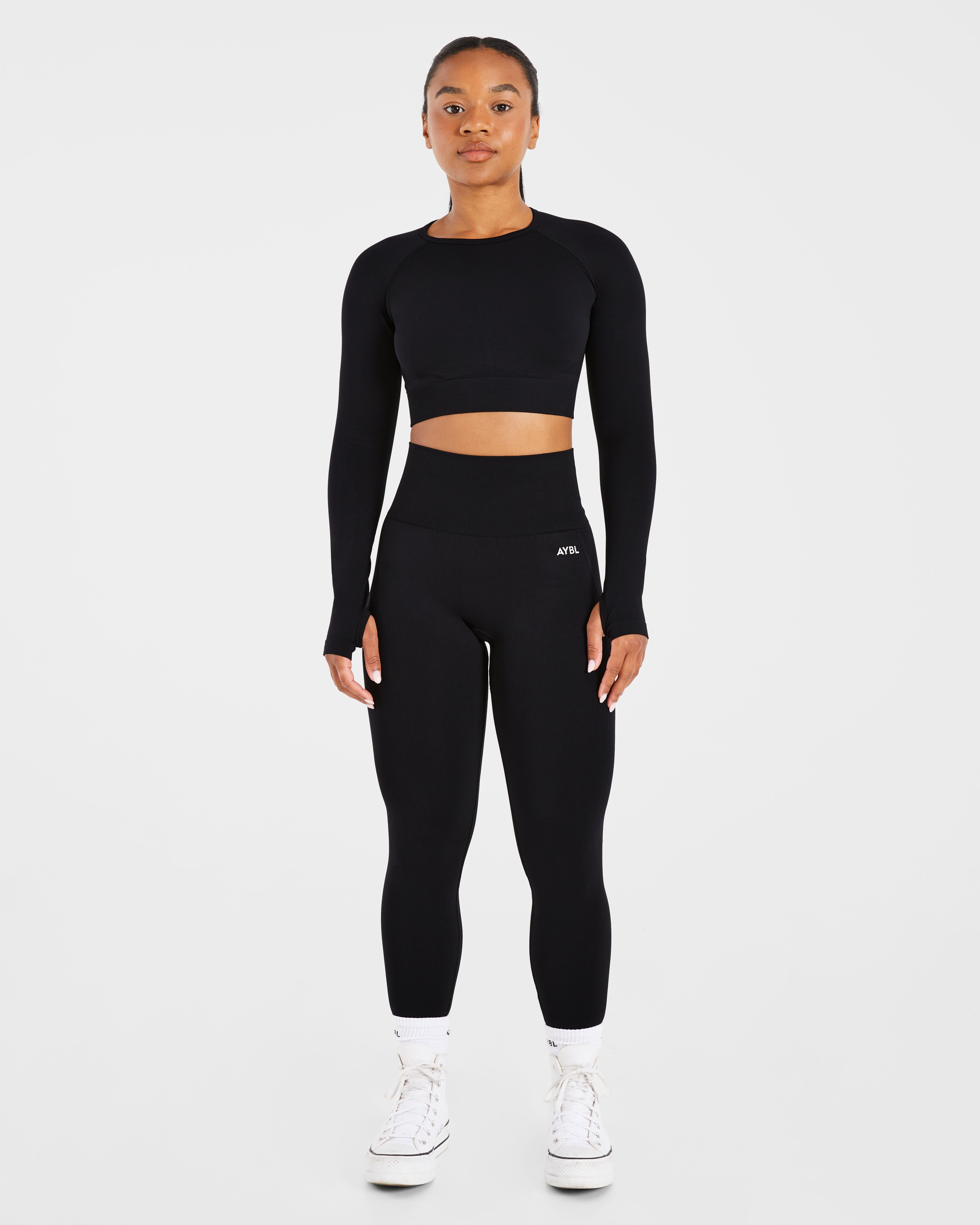Empower Seamless Long Sleeve Crop Top - Black