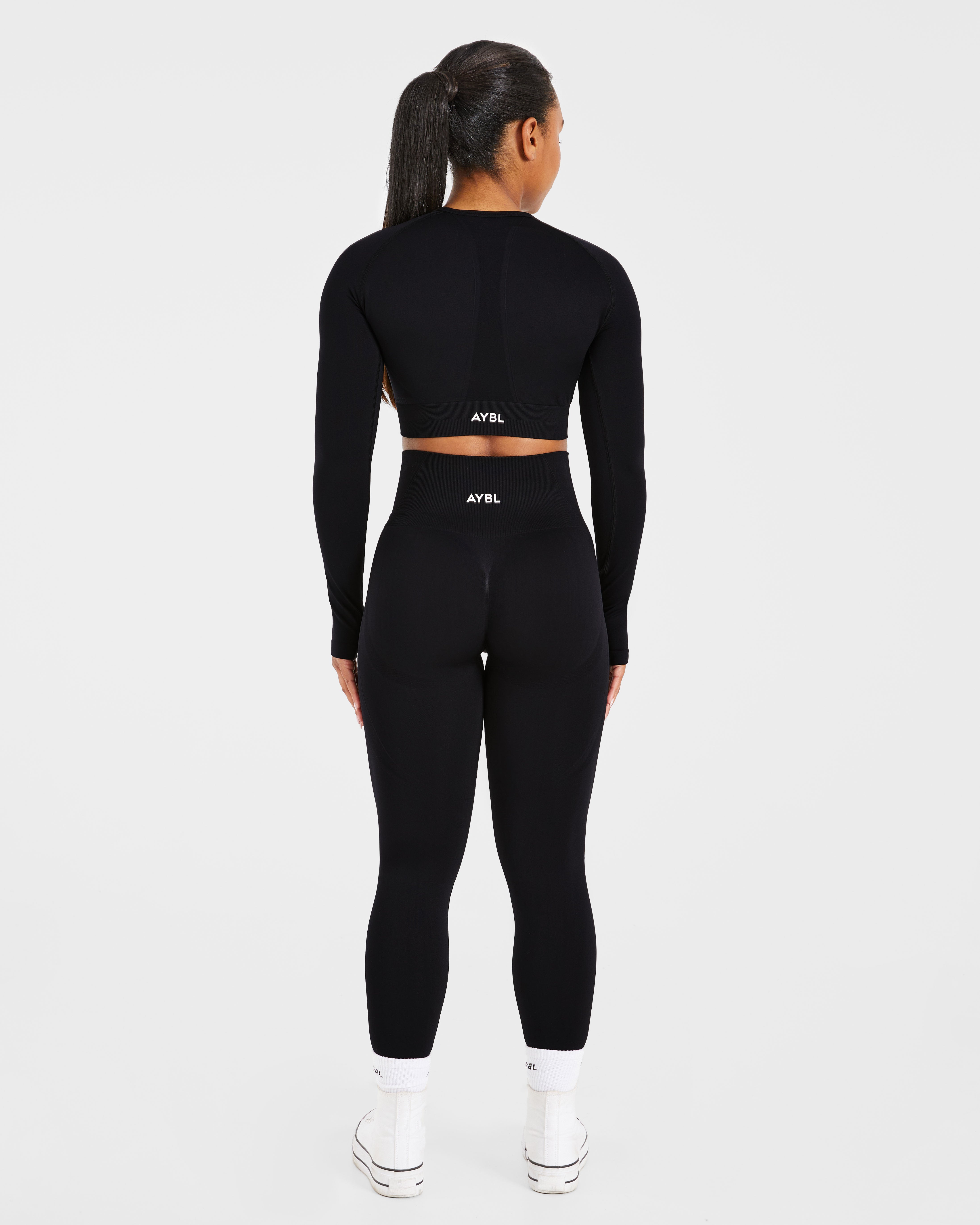 Empower Seamless Long Sleeve Crop Top - Black