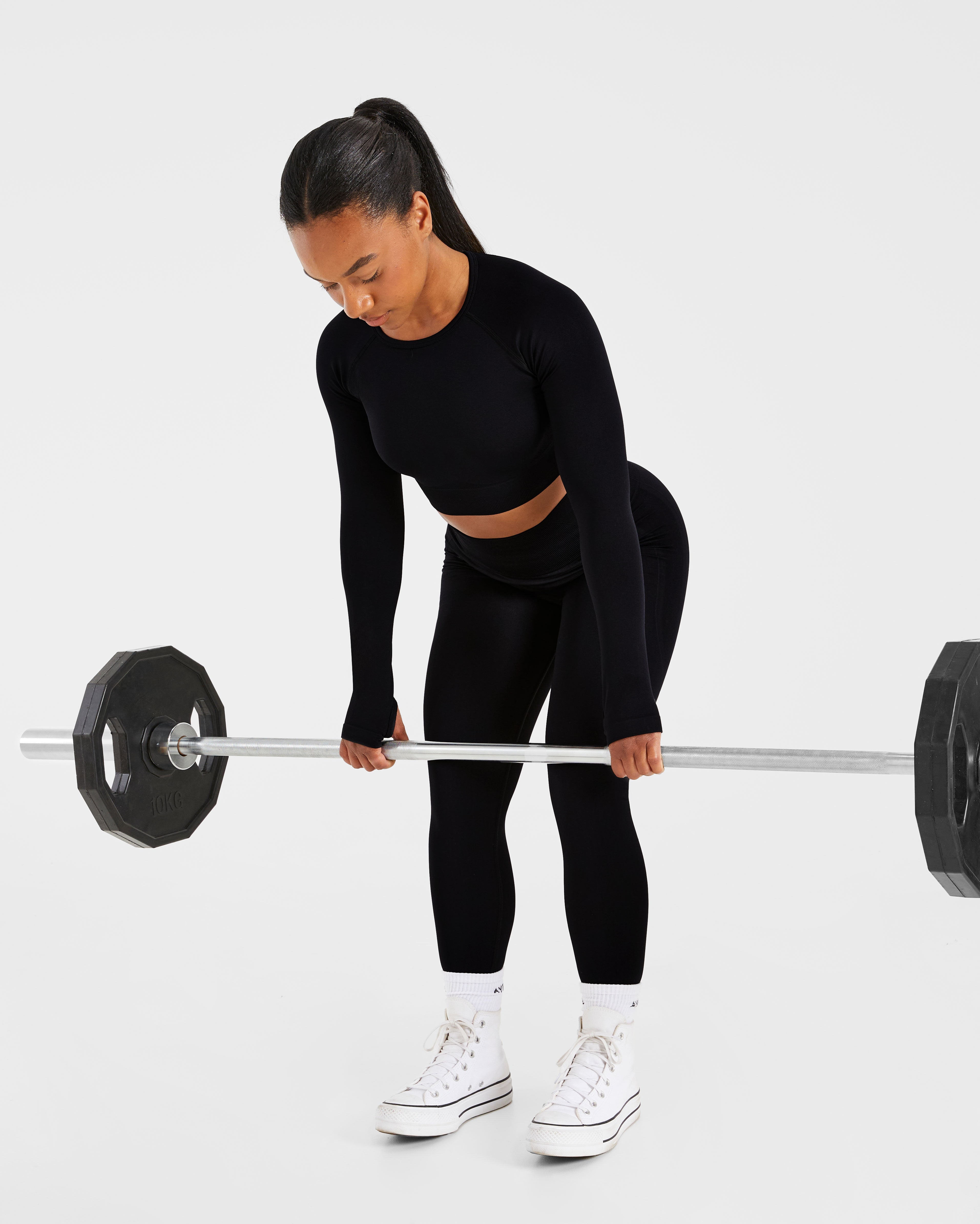 Empower Seamless Long Sleeve Crop Top - Black