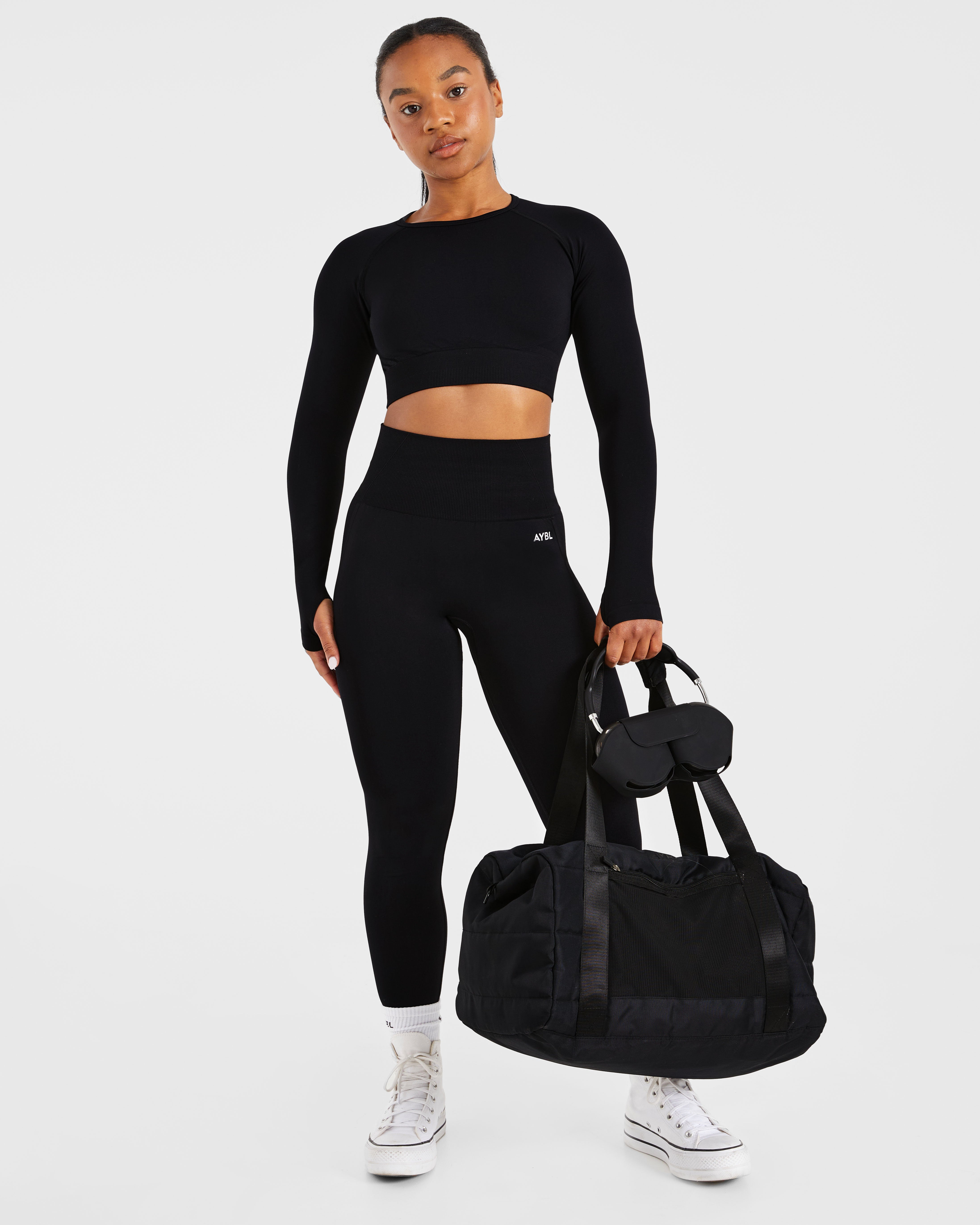 Empower Seamless Long Sleeve Crop Top - Black