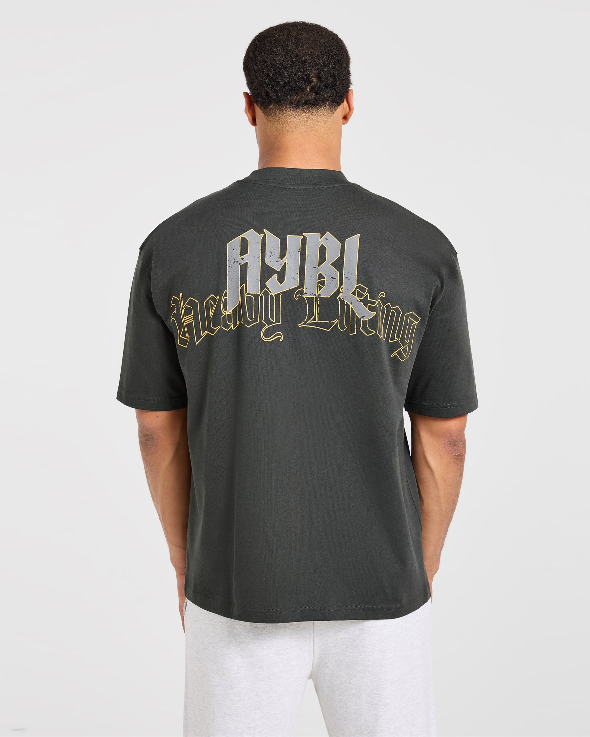 Heavy Lifting Gothic Oversized T Shirt - Charcoal/Yellow