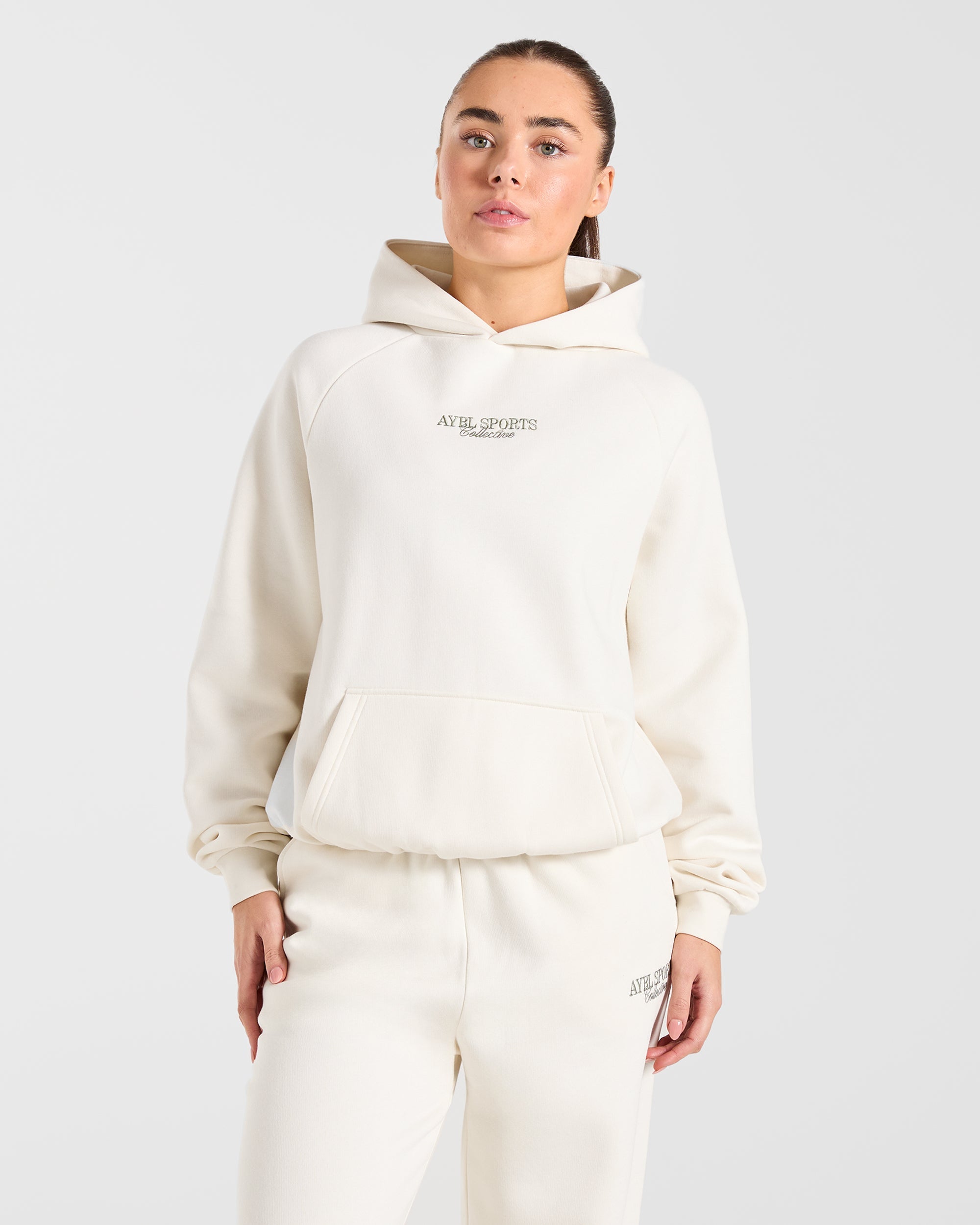 Sports Collective Oversized Hoodie - Off White/Green