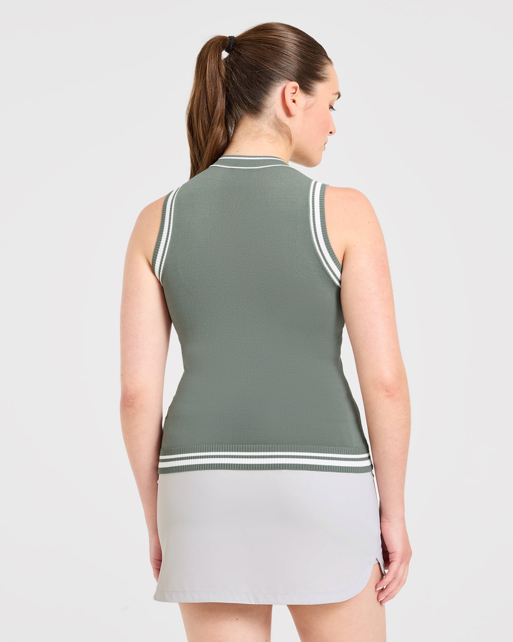 Classic Knitted High Neck Vest - Hillside Green