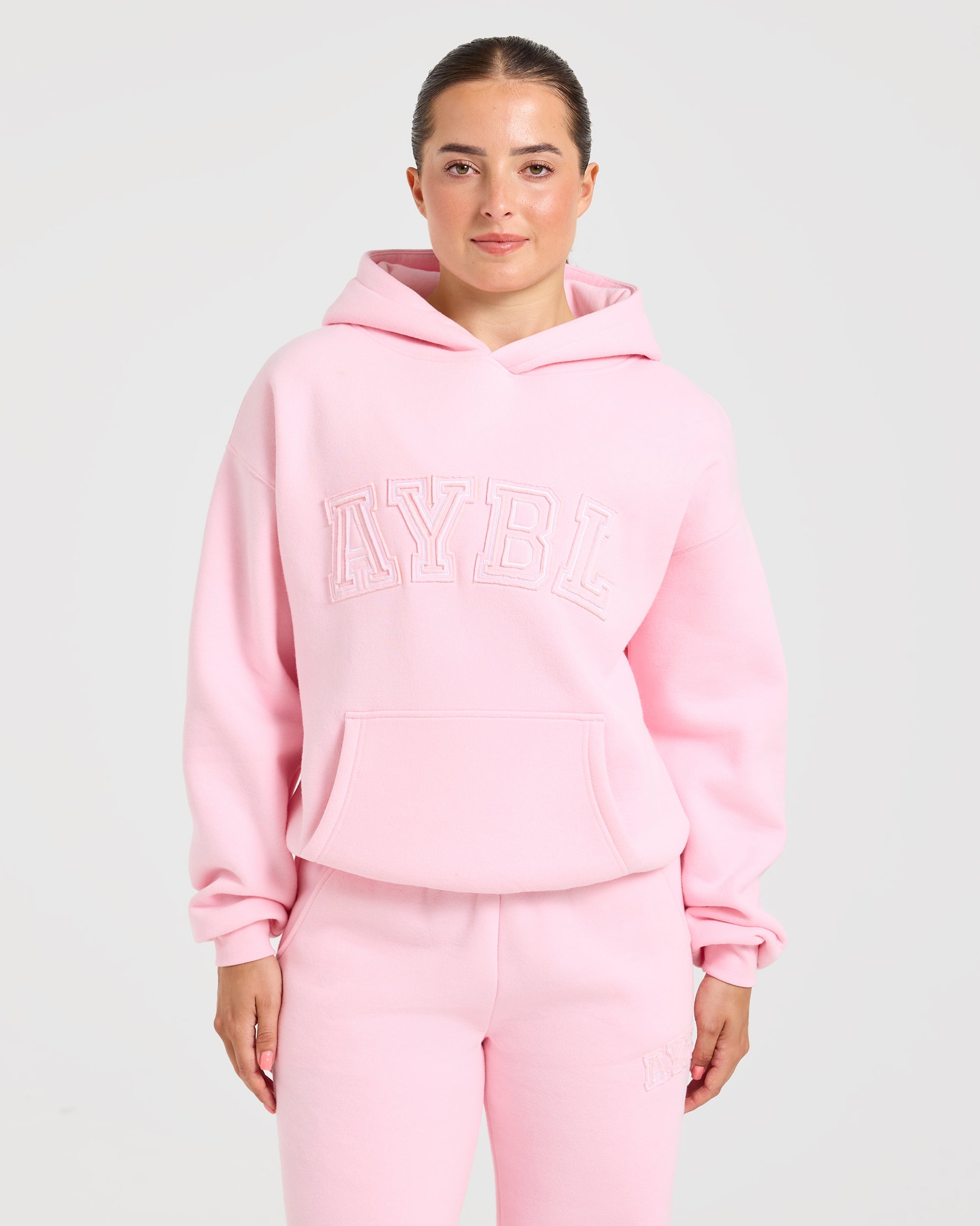 Varsity Applique Oversized Hoodie - Baby Pink