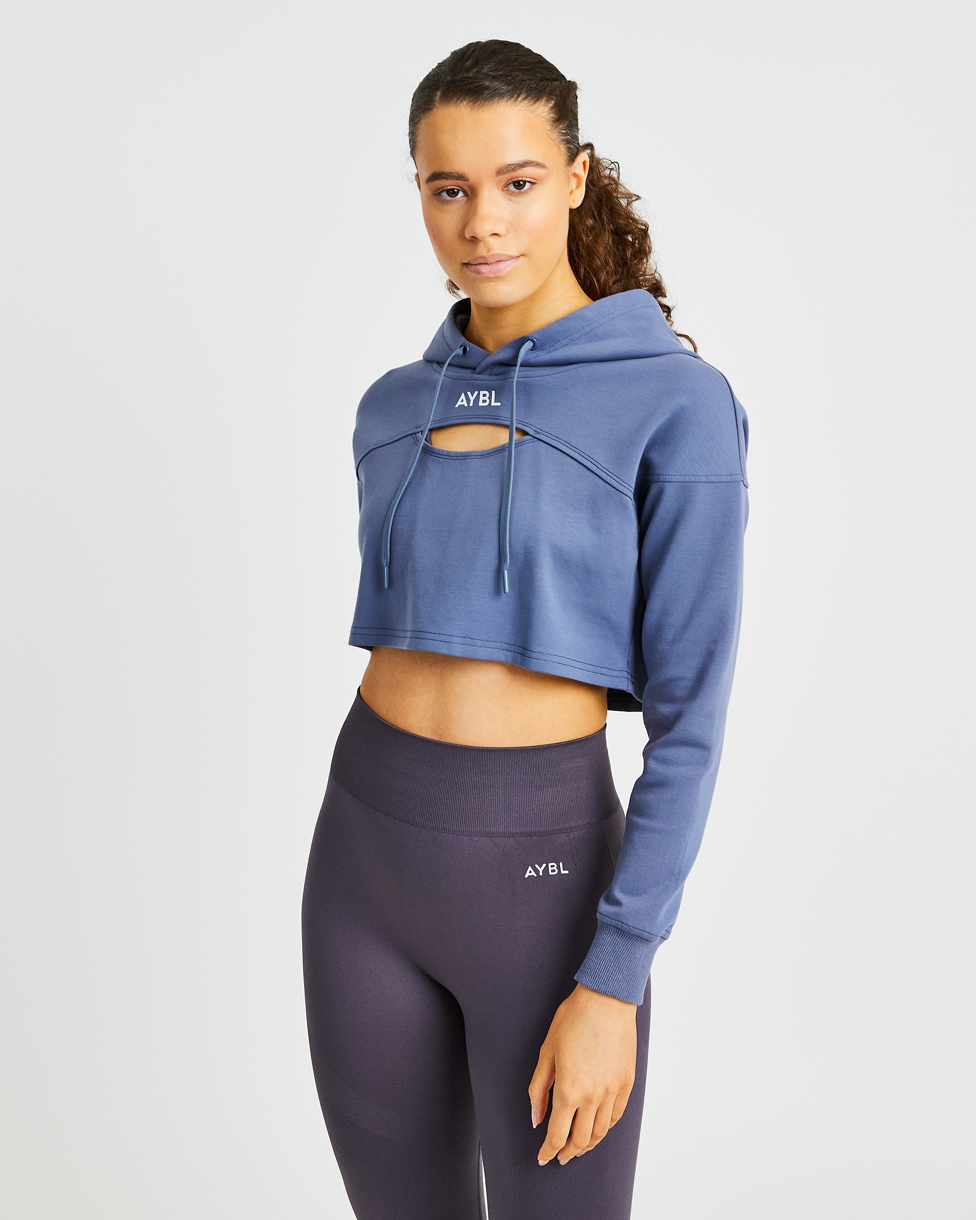 Everyday Cutout Crop Hoodie Slate Blue