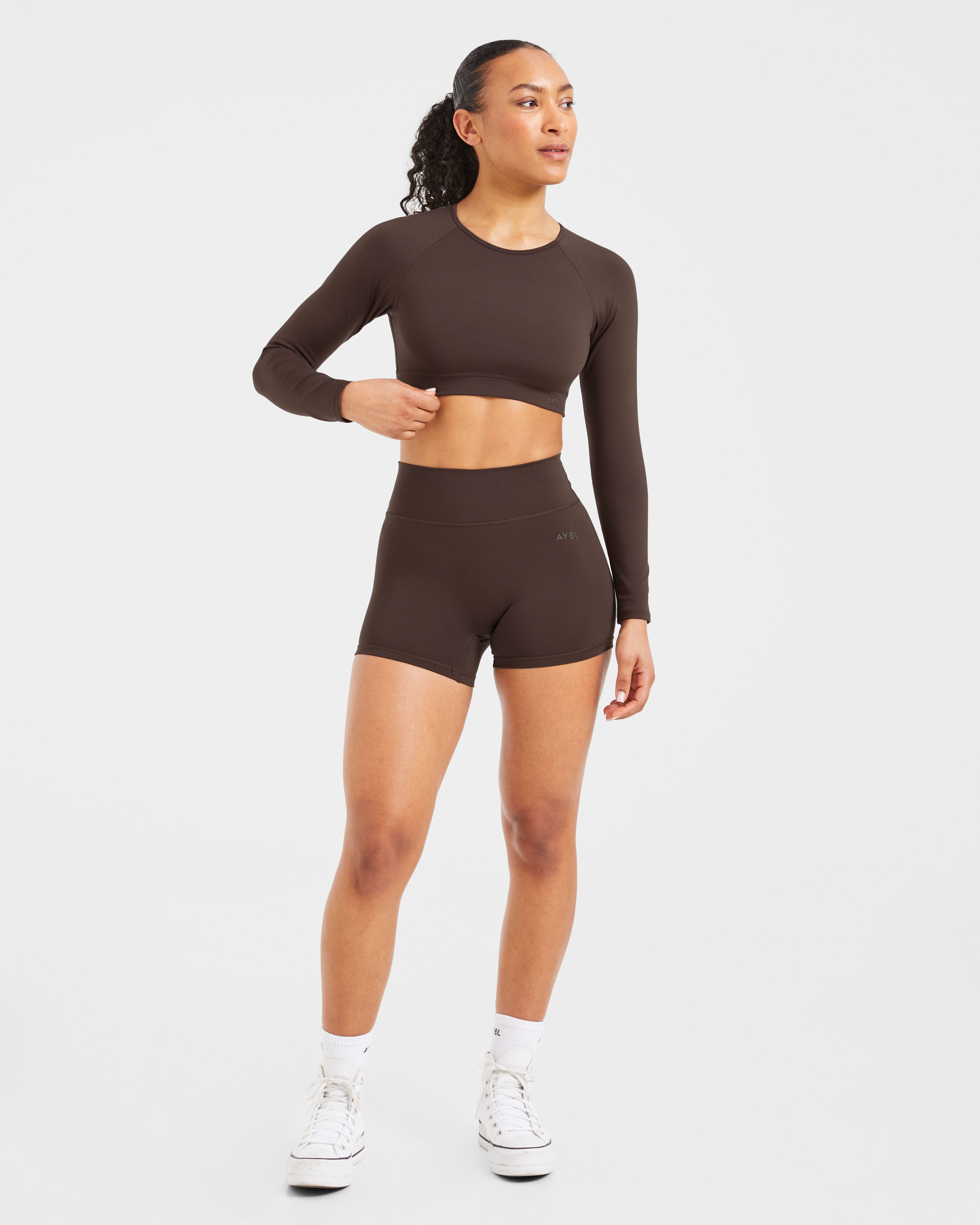 Staple Long Sleeve Crop Top - Coffee Brown