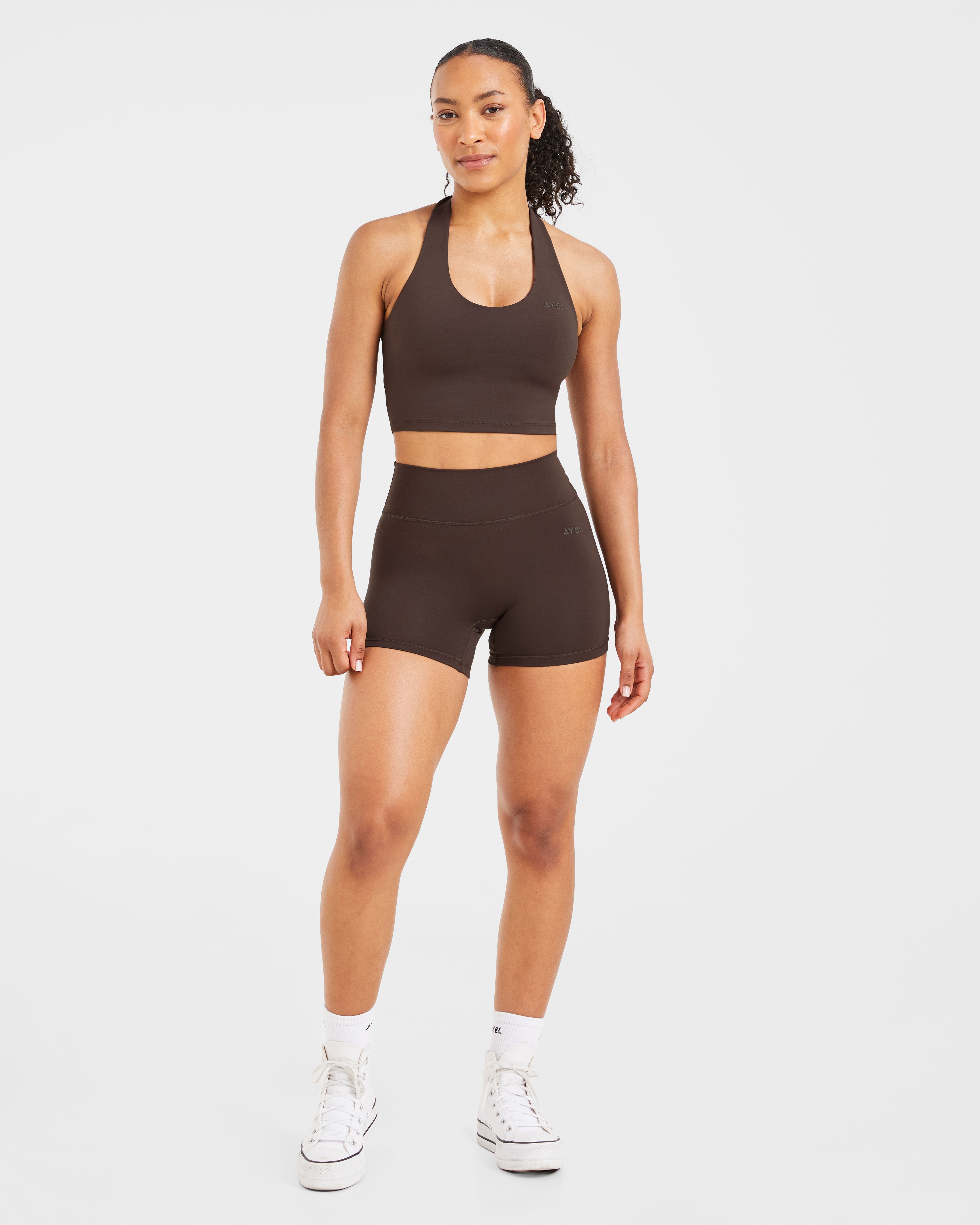 Staple Halterneck Crop Top - Coffee Brown