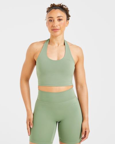 Staple Halterneck Crop Top - Olive Green