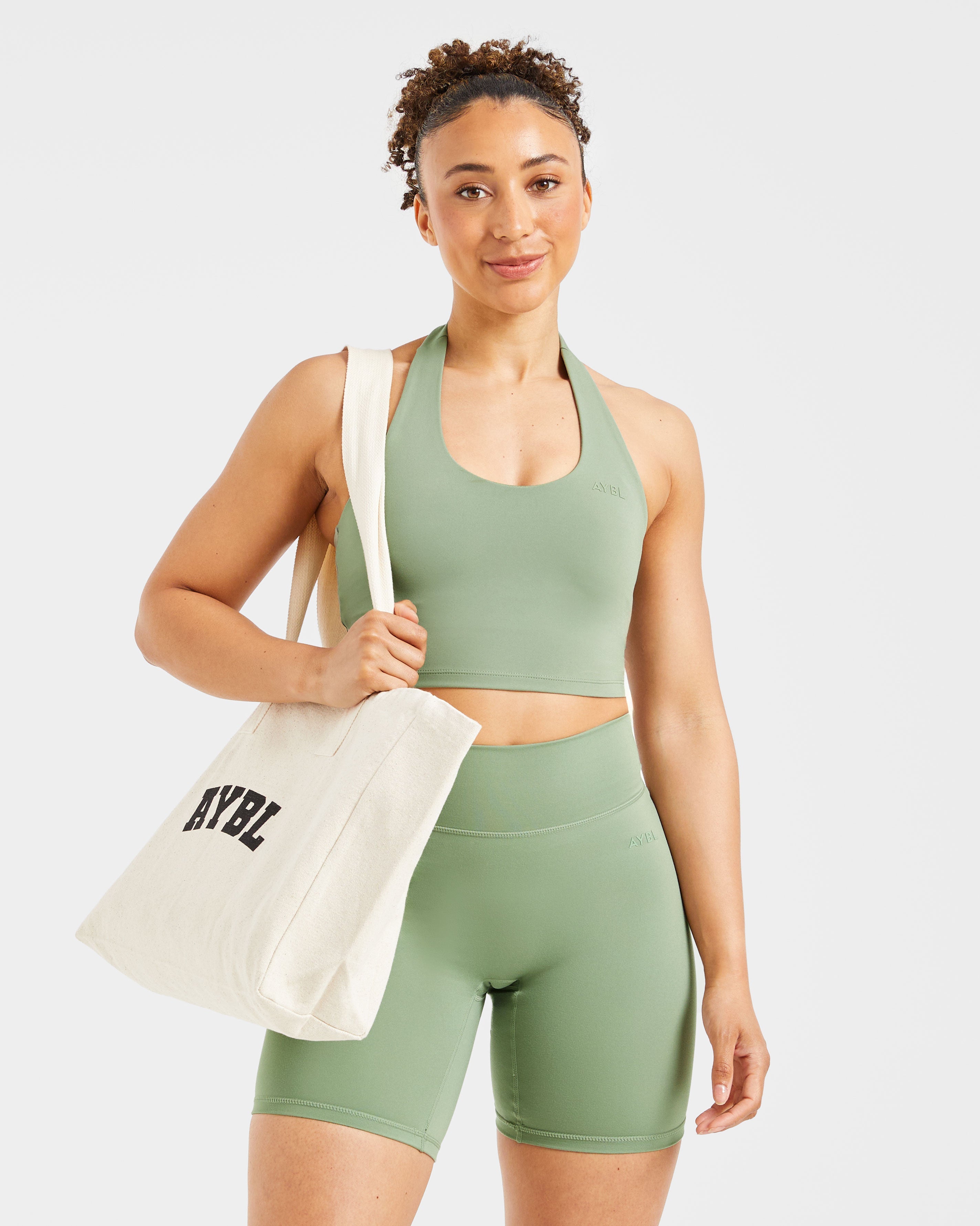Staple Halterneck Crop Top - Olive Green